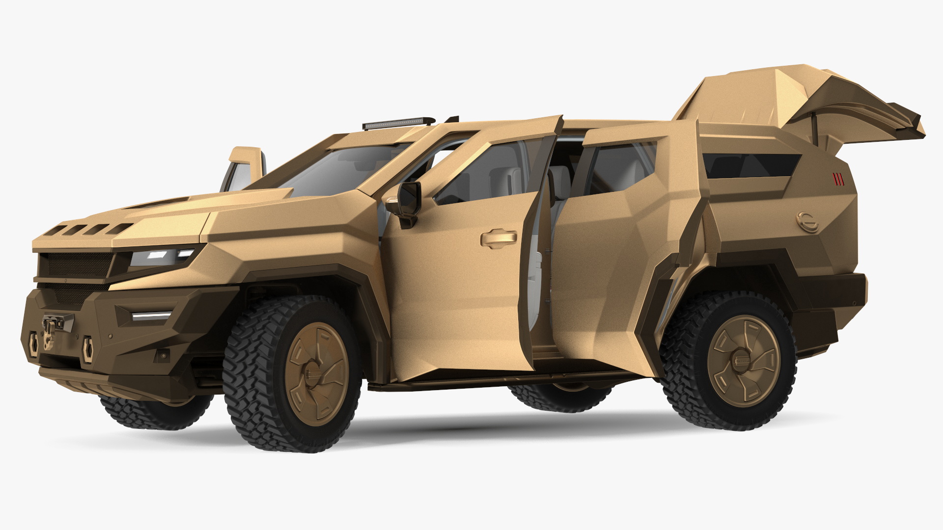 3D Armored Sand Colored SUV with Lights On Rigged