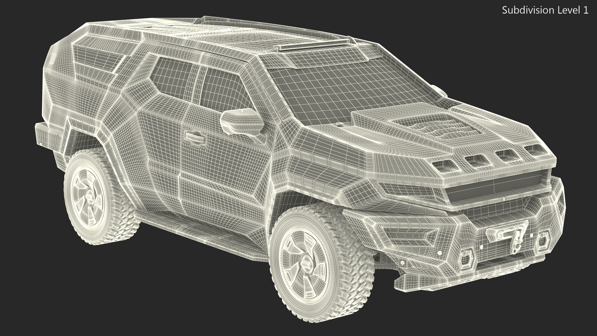 3D Armored Sand Colored SUV with Lights On Rigged