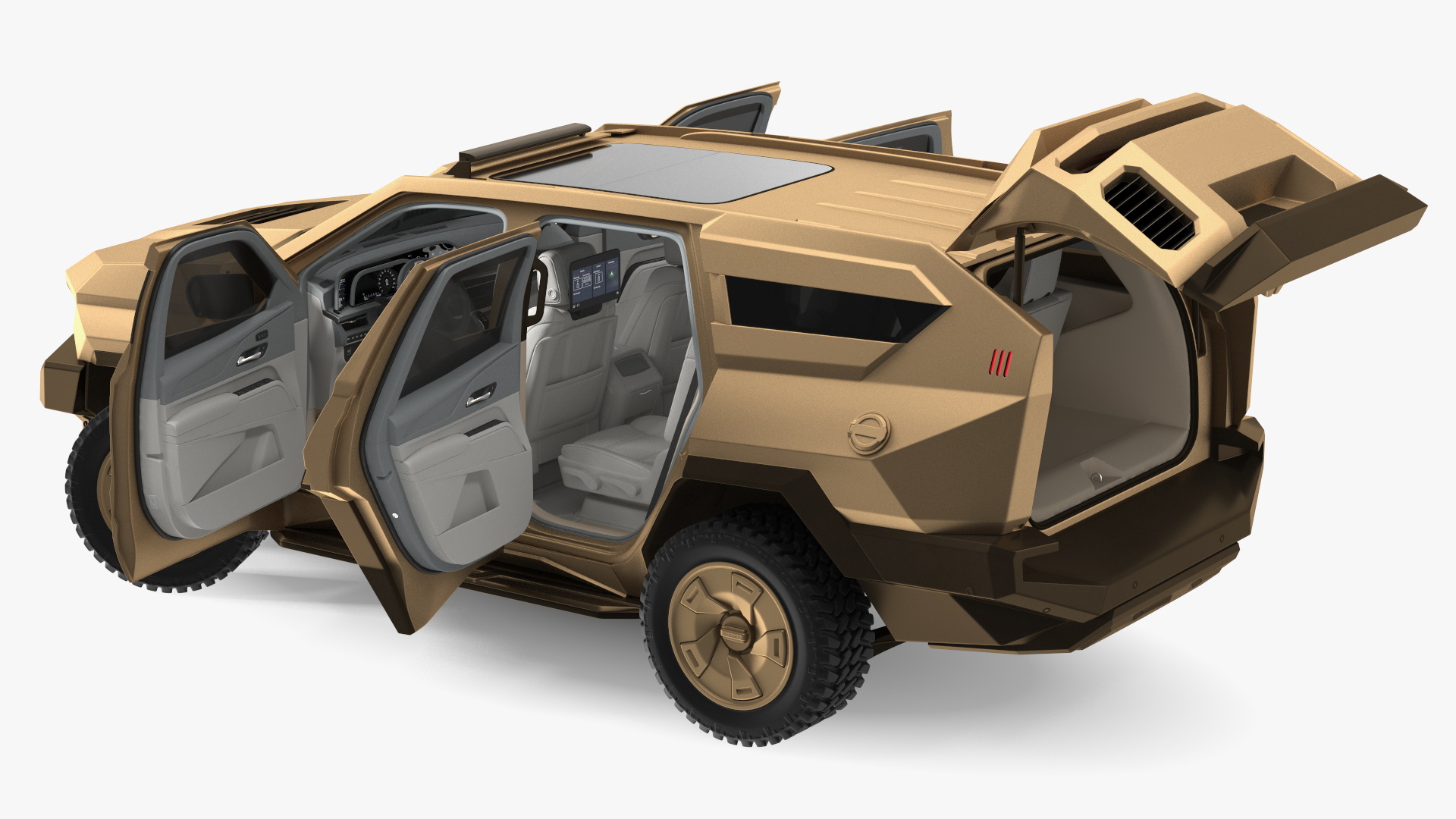 3D Armored Sand Colored SUV with Lights On Rigged