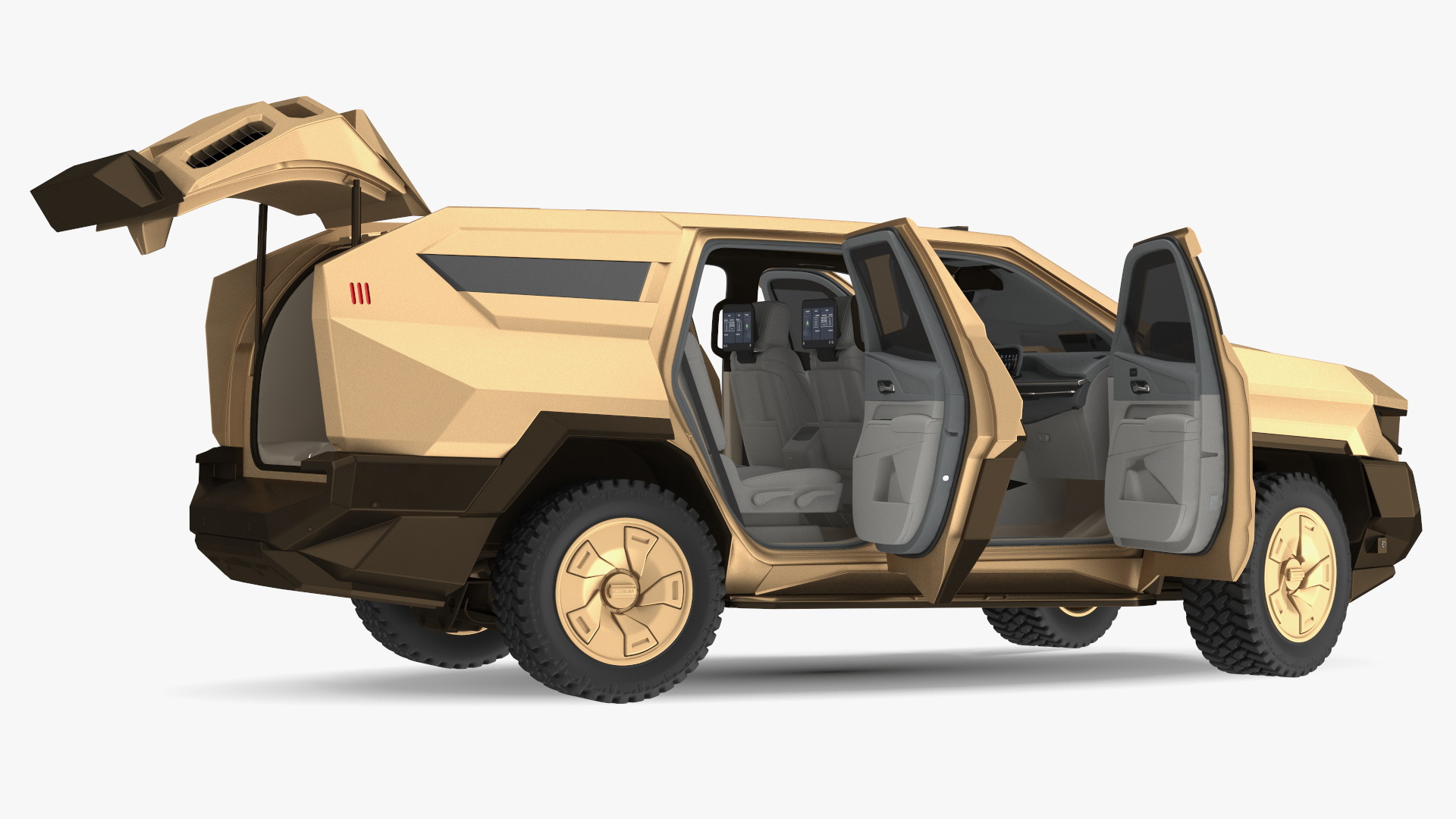 3D Armored Sand Colored SUV with Lights On Rigged