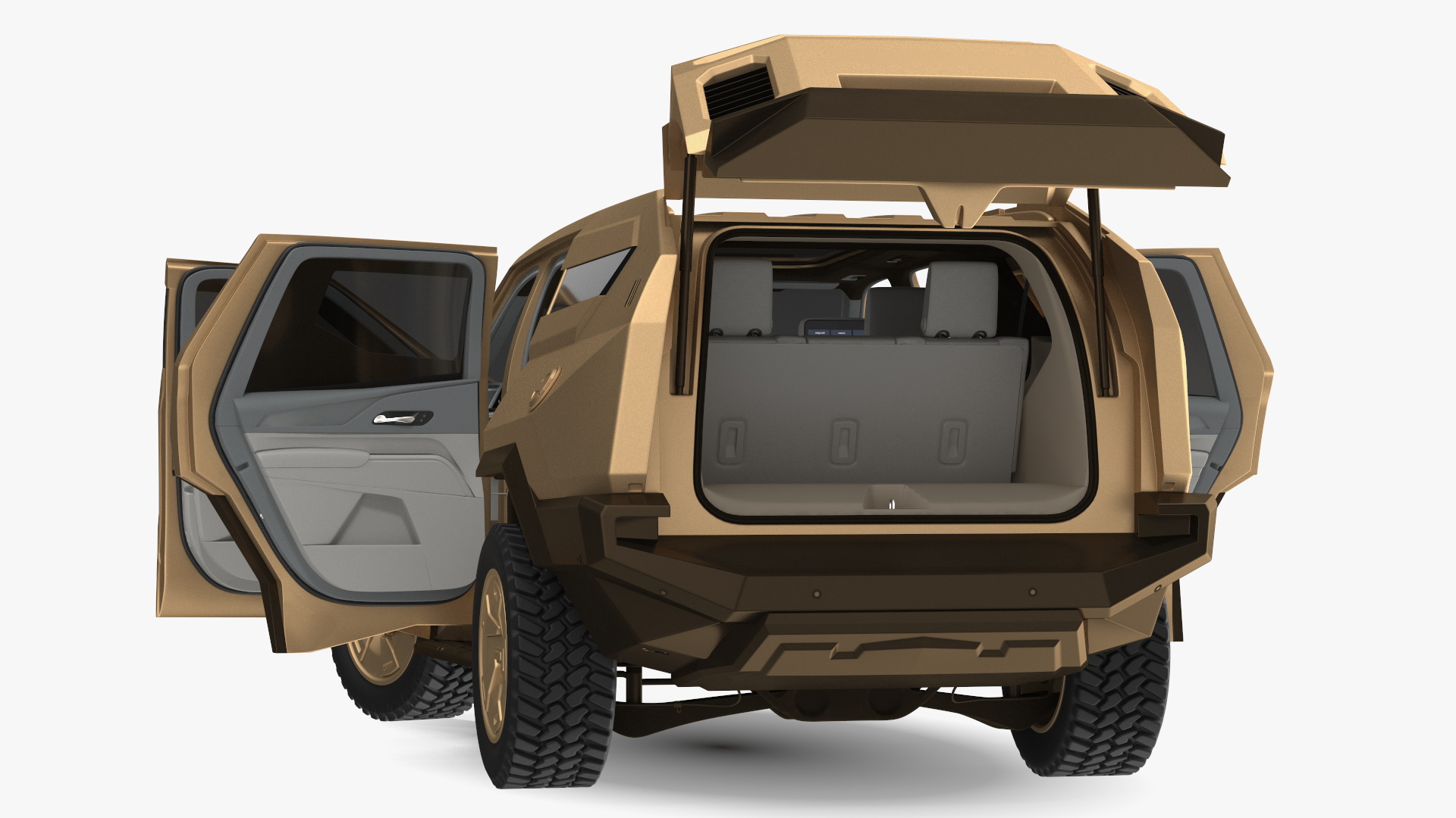 3D Armored Sand Colored SUV with Lights On Rigged