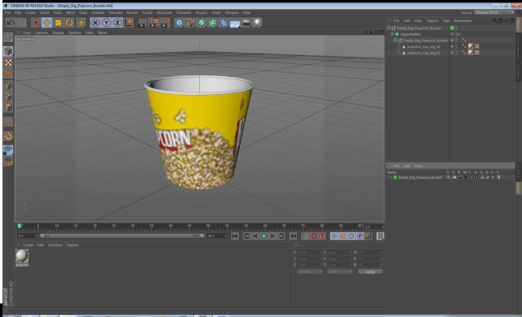 Empty Big Popcorn Bucket 3D model