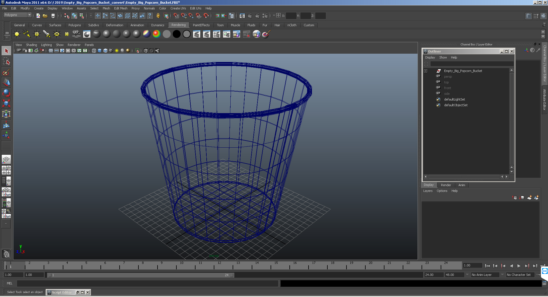 Empty Big Popcorn Bucket 3D model