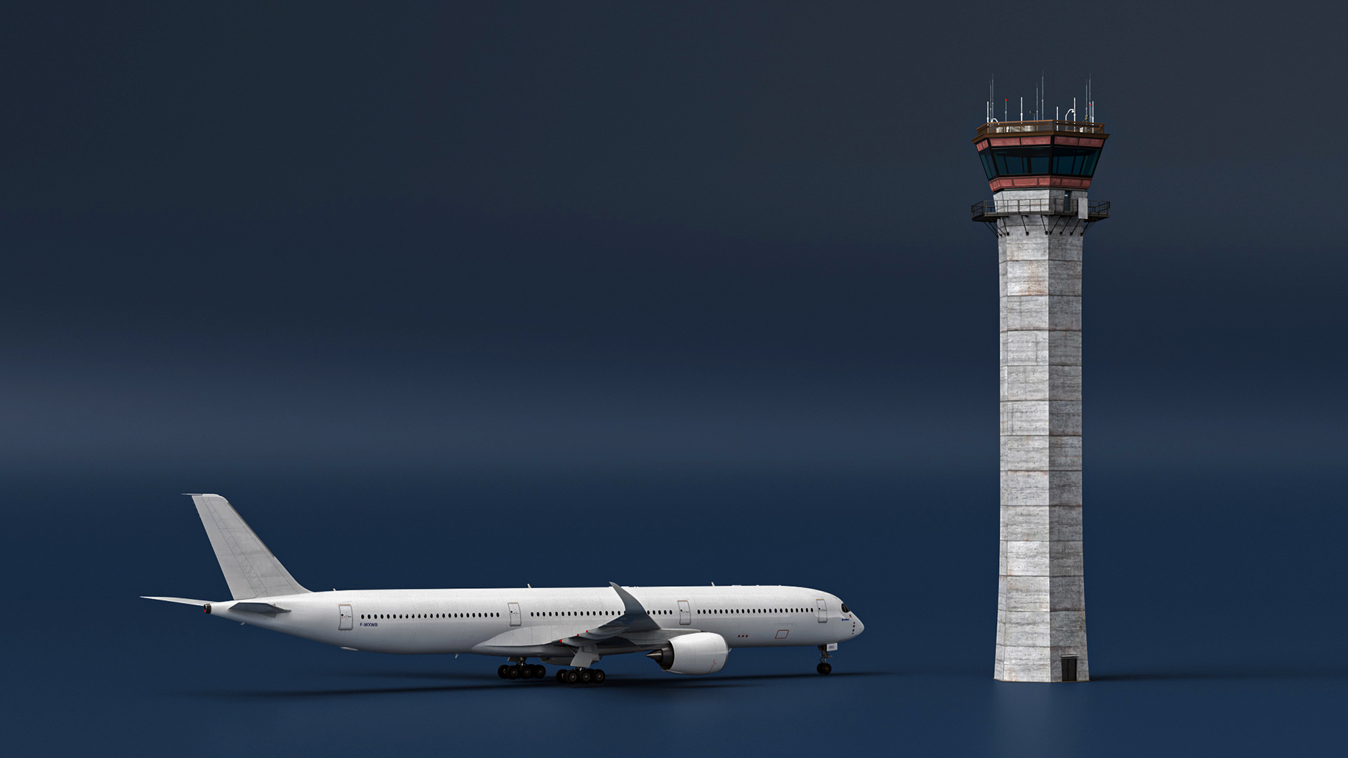 3D Control Tower and Airplane