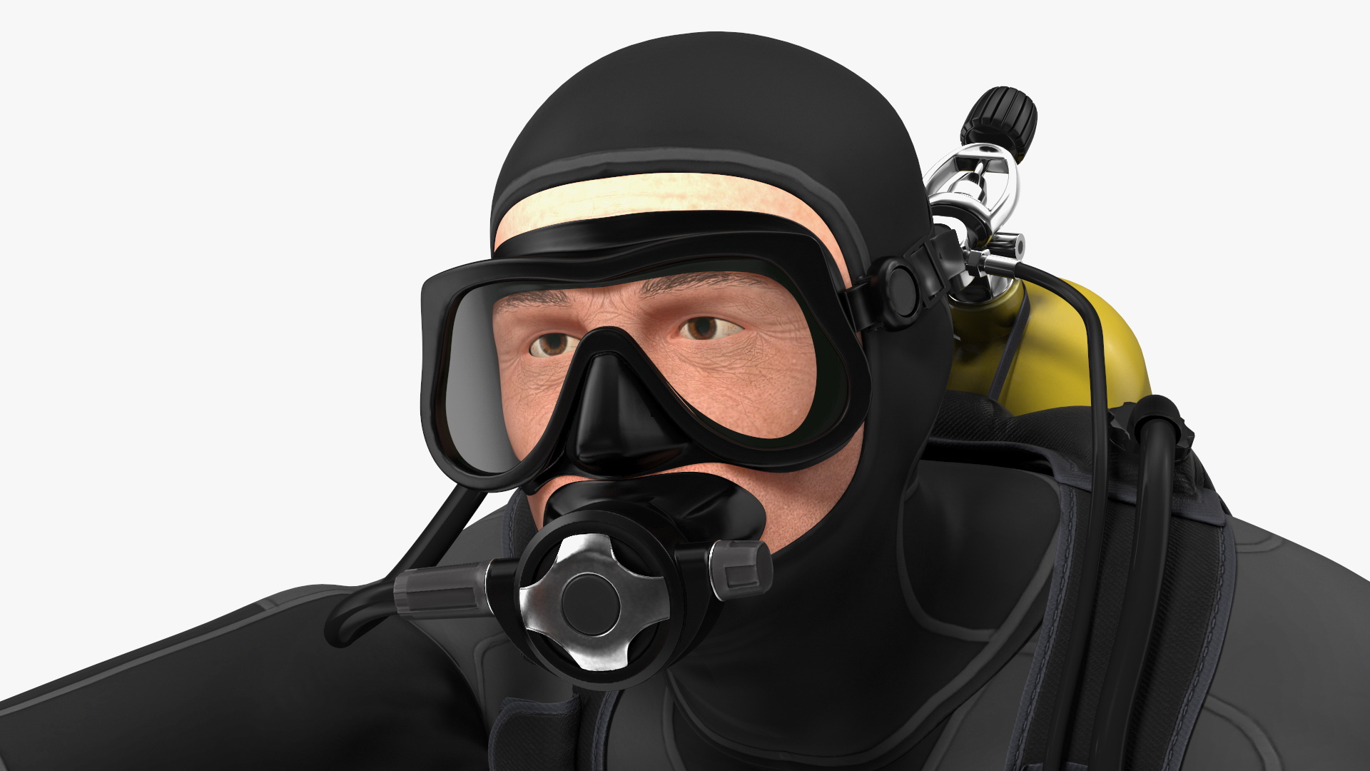 3D Diver with Underwater Speargun Rigged for Maya