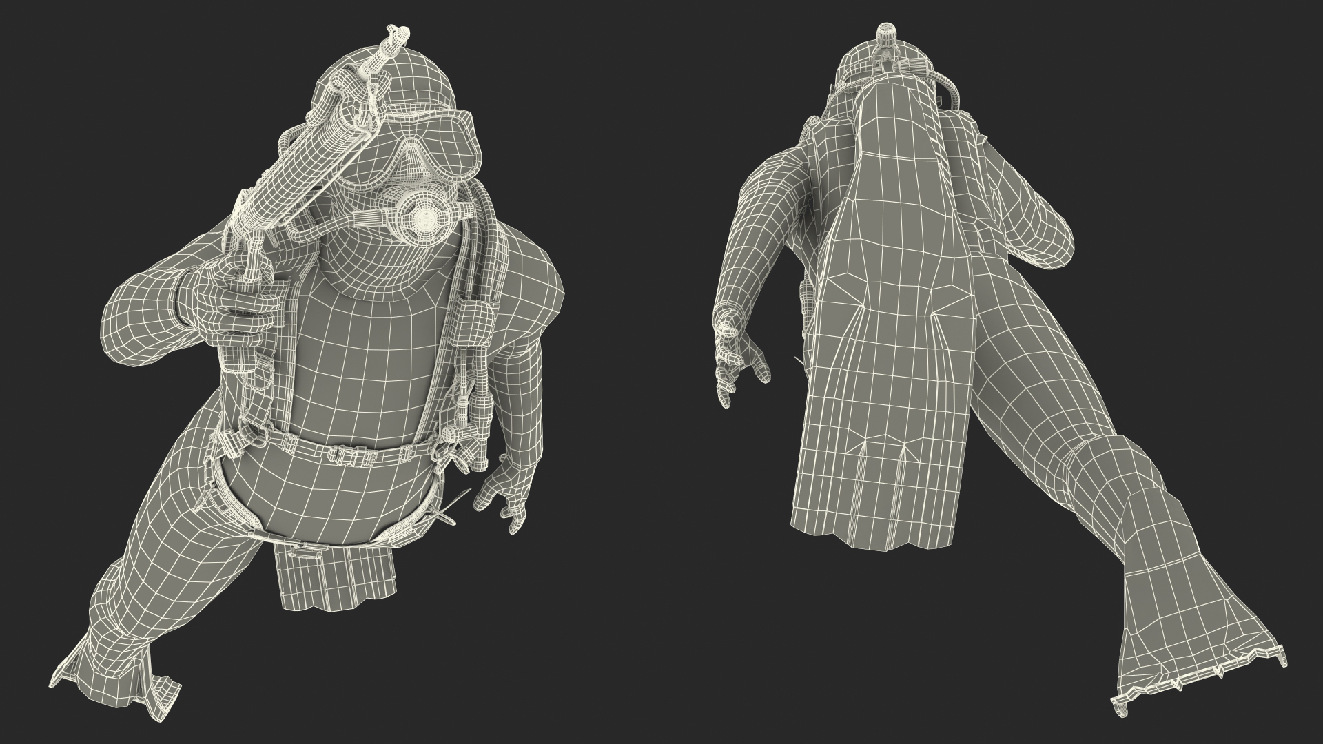 3D Diver with Underwater Speargun Rigged for Maya