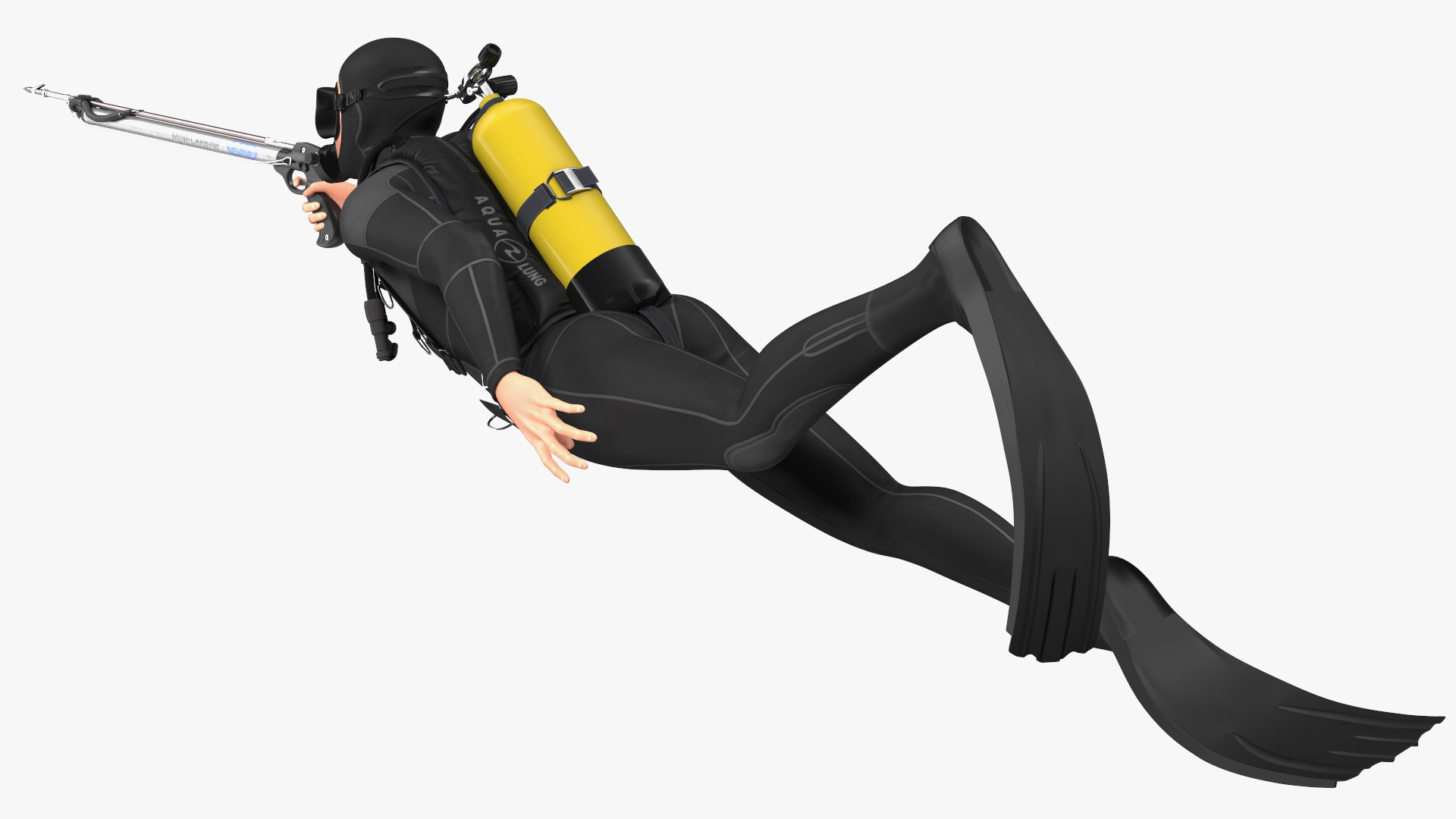 3D Diver with Underwater Speargun Rigged for Maya