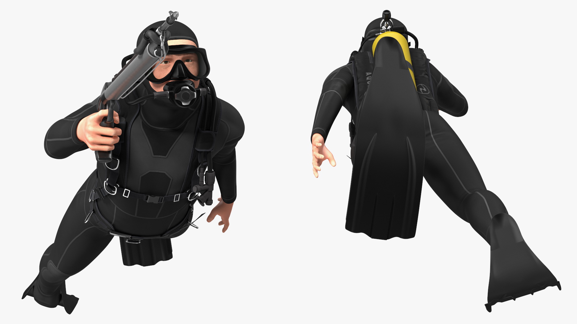 3D Diver with Underwater Speargun Rigged for Maya