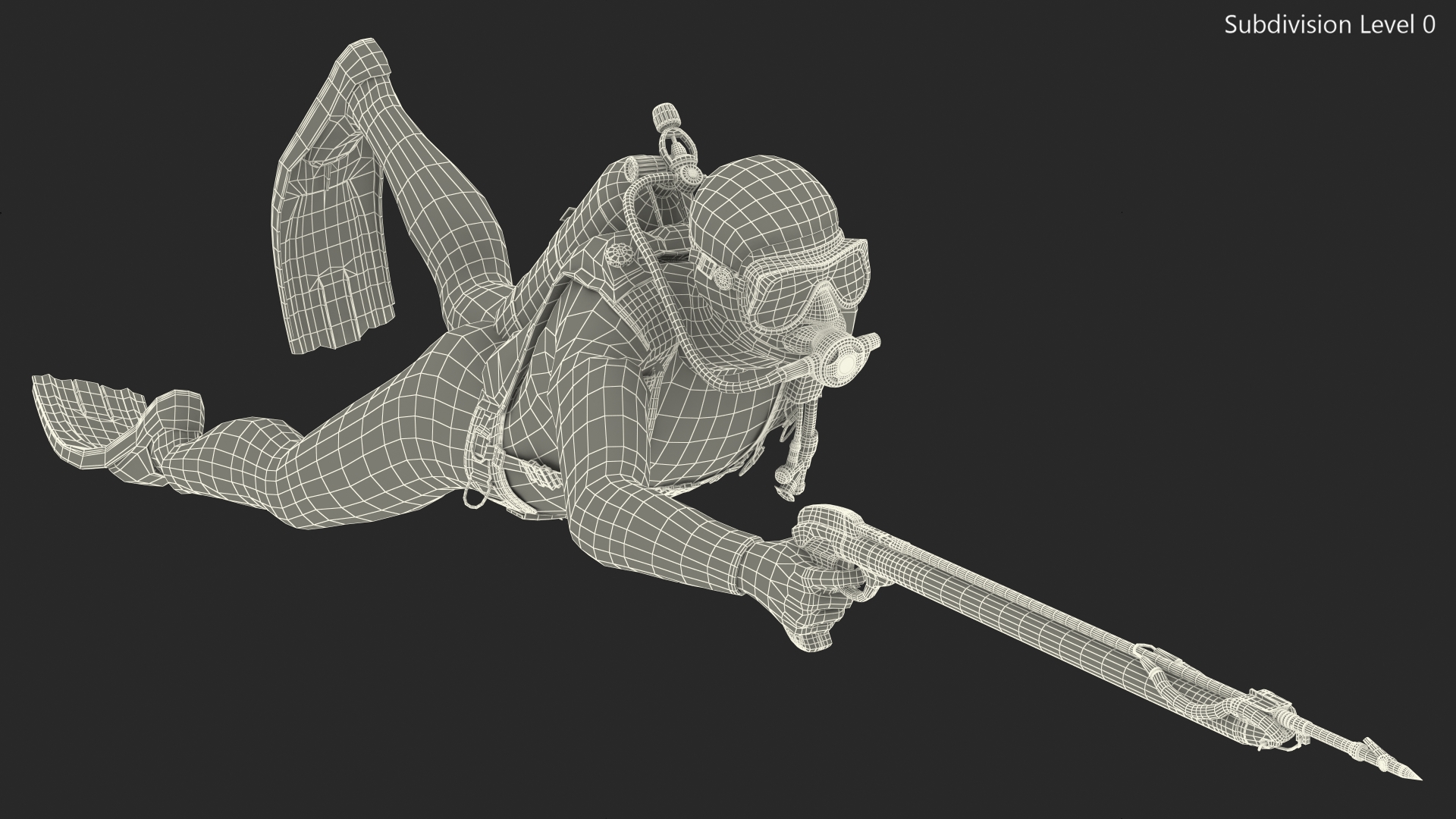 3D Diver with Underwater Speargun Rigged for Maya