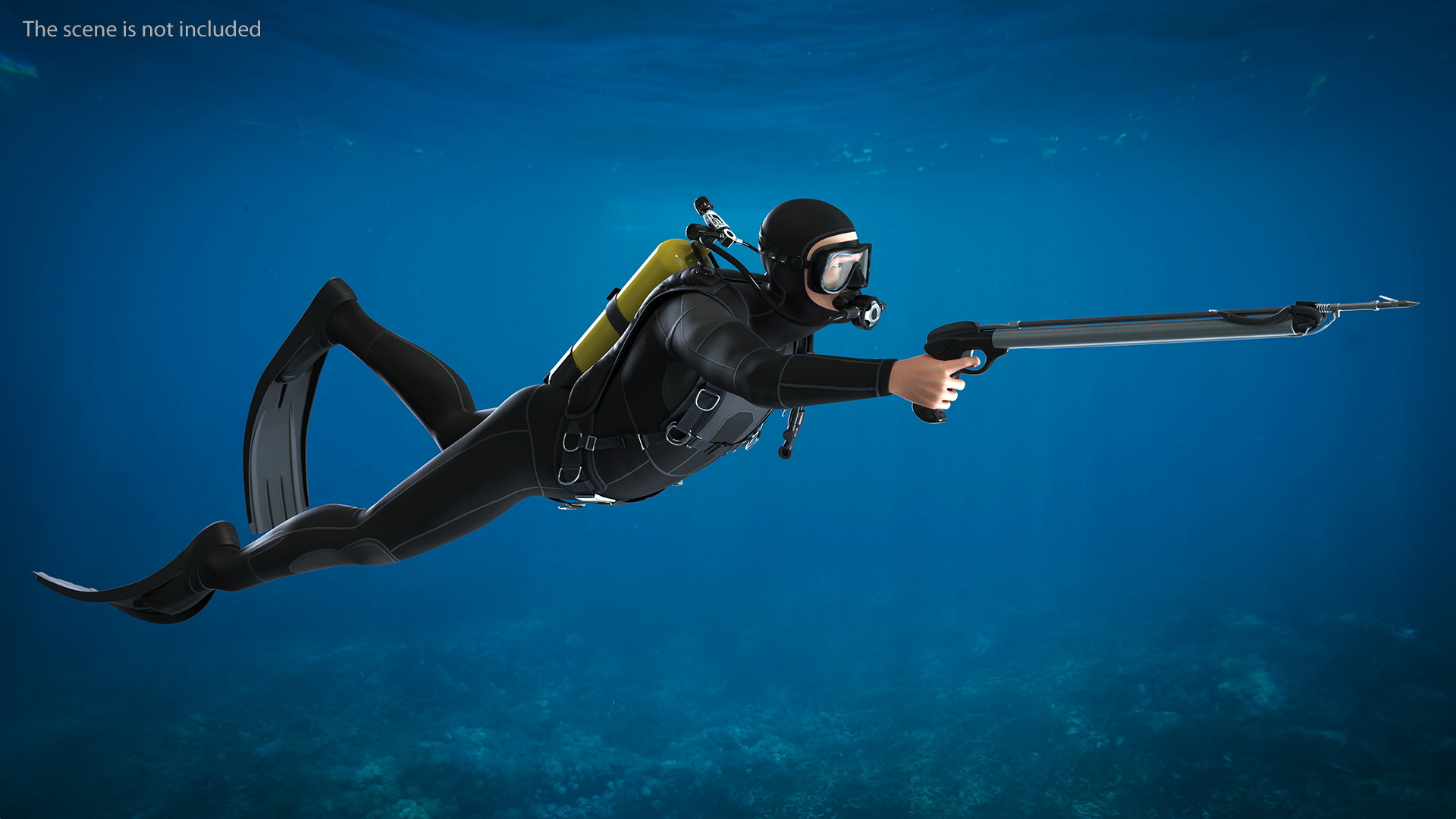 3D Diver with Underwater Speargun Rigged for Maya