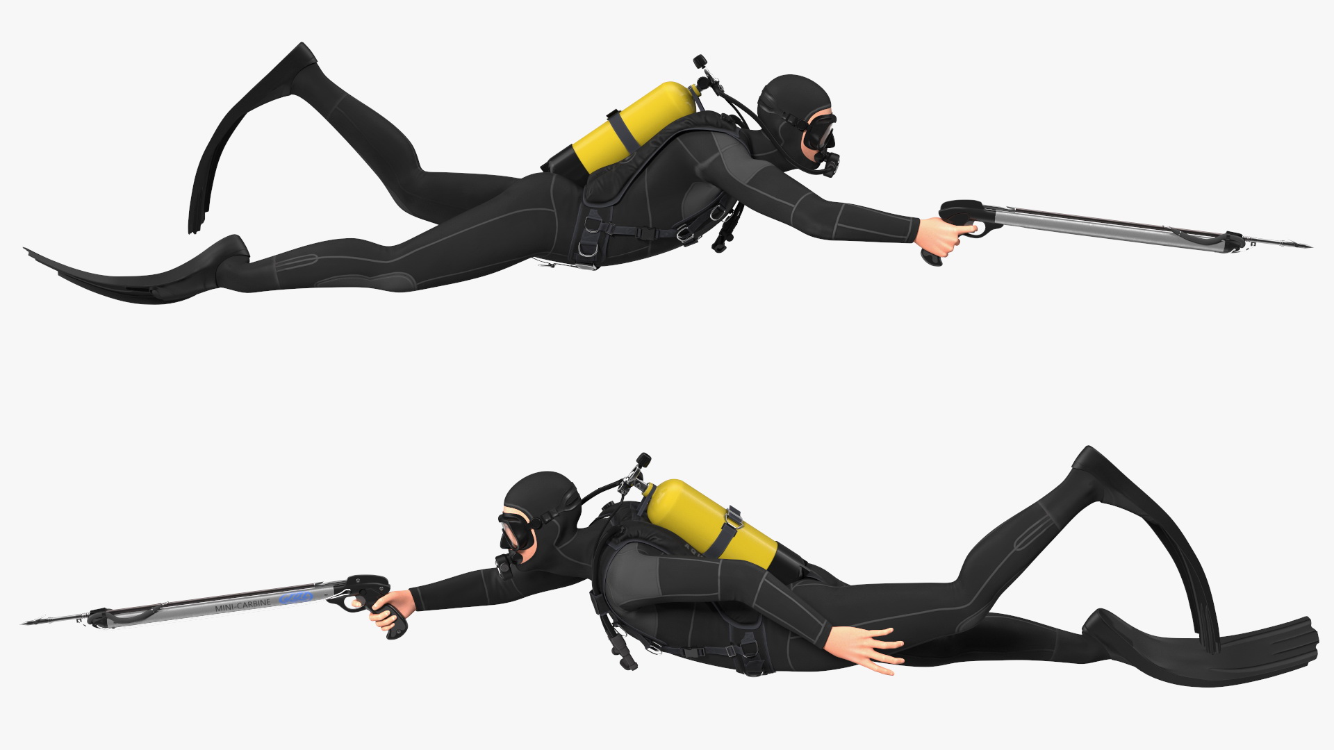 3D Diver with Underwater Speargun Rigged for Maya