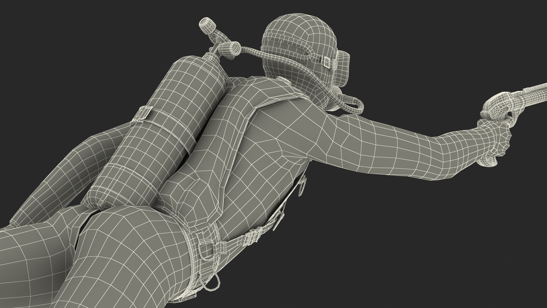 3D Diver with Underwater Speargun Rigged for Maya