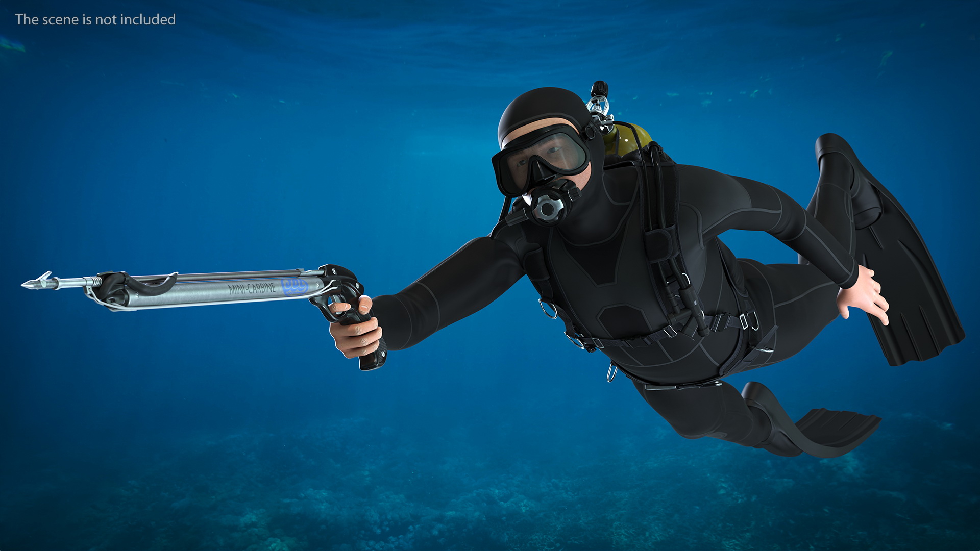 3D Diver with Underwater Speargun Rigged for Maya