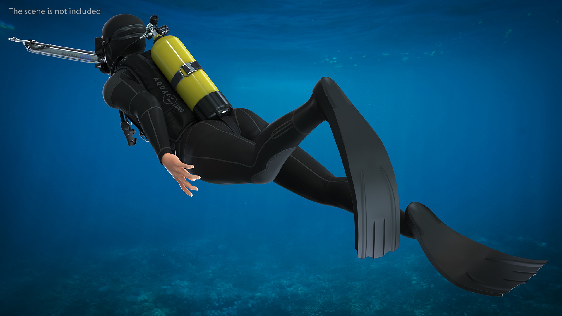 3D Diver with Underwater Speargun Rigged for Maya