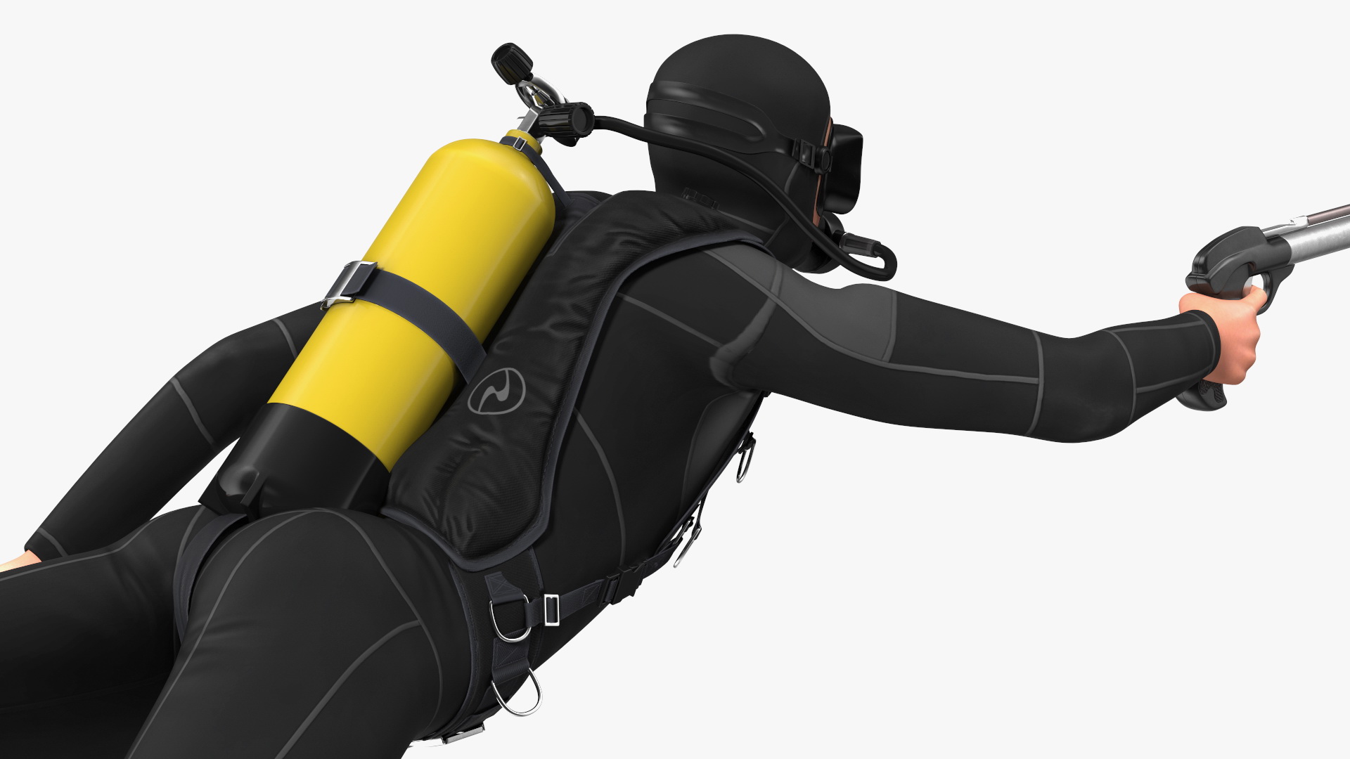 3D Diver with Underwater Speargun Rigged for Maya