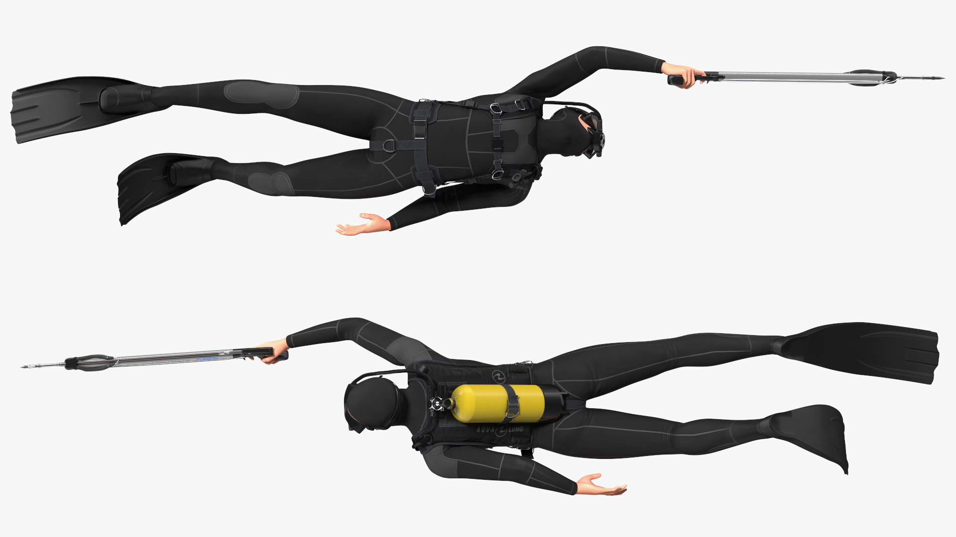 3D Diver with Underwater Speargun Rigged for Maya