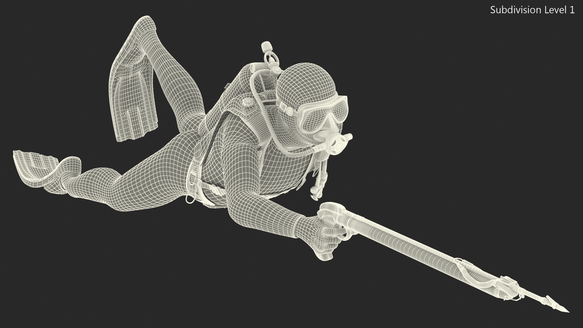 3D Diver with Underwater Speargun Rigged for Maya
