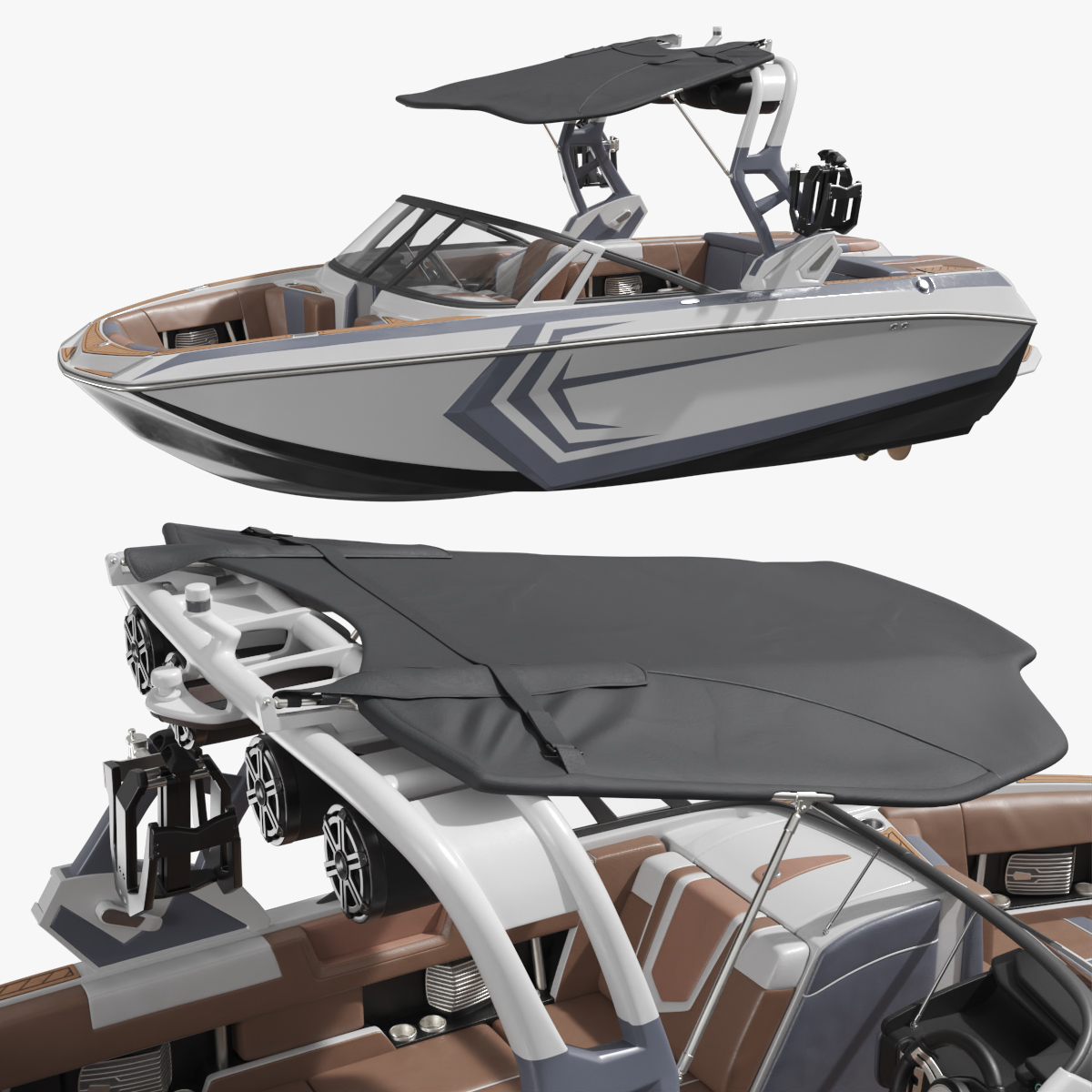 Wake Surf Boat with Boarding Dock - Rigged