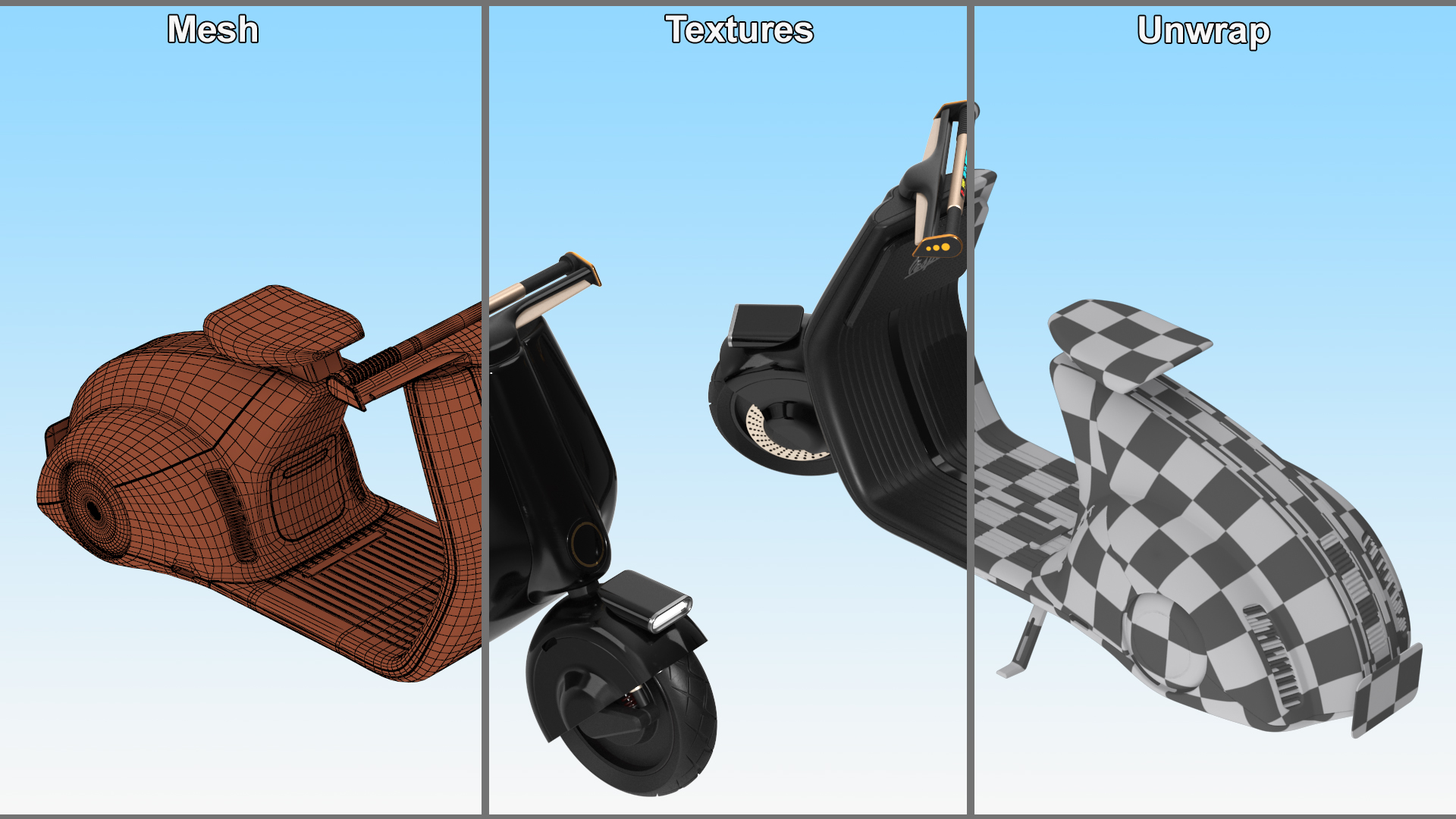3D model Futuristic Black Electric Scooter Lights On Rigged