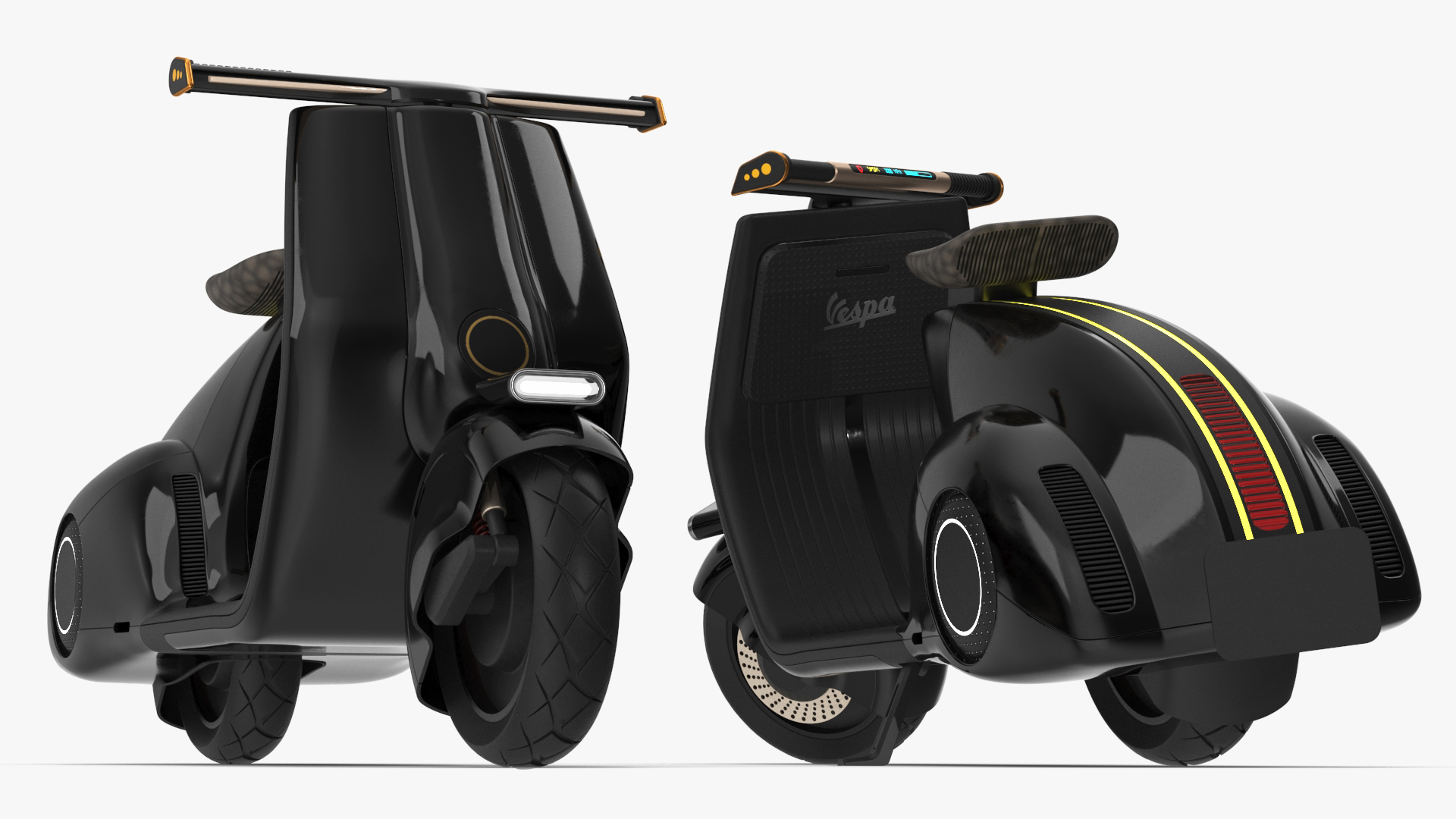 3D model Futuristic Black Electric Scooter Lights On Rigged