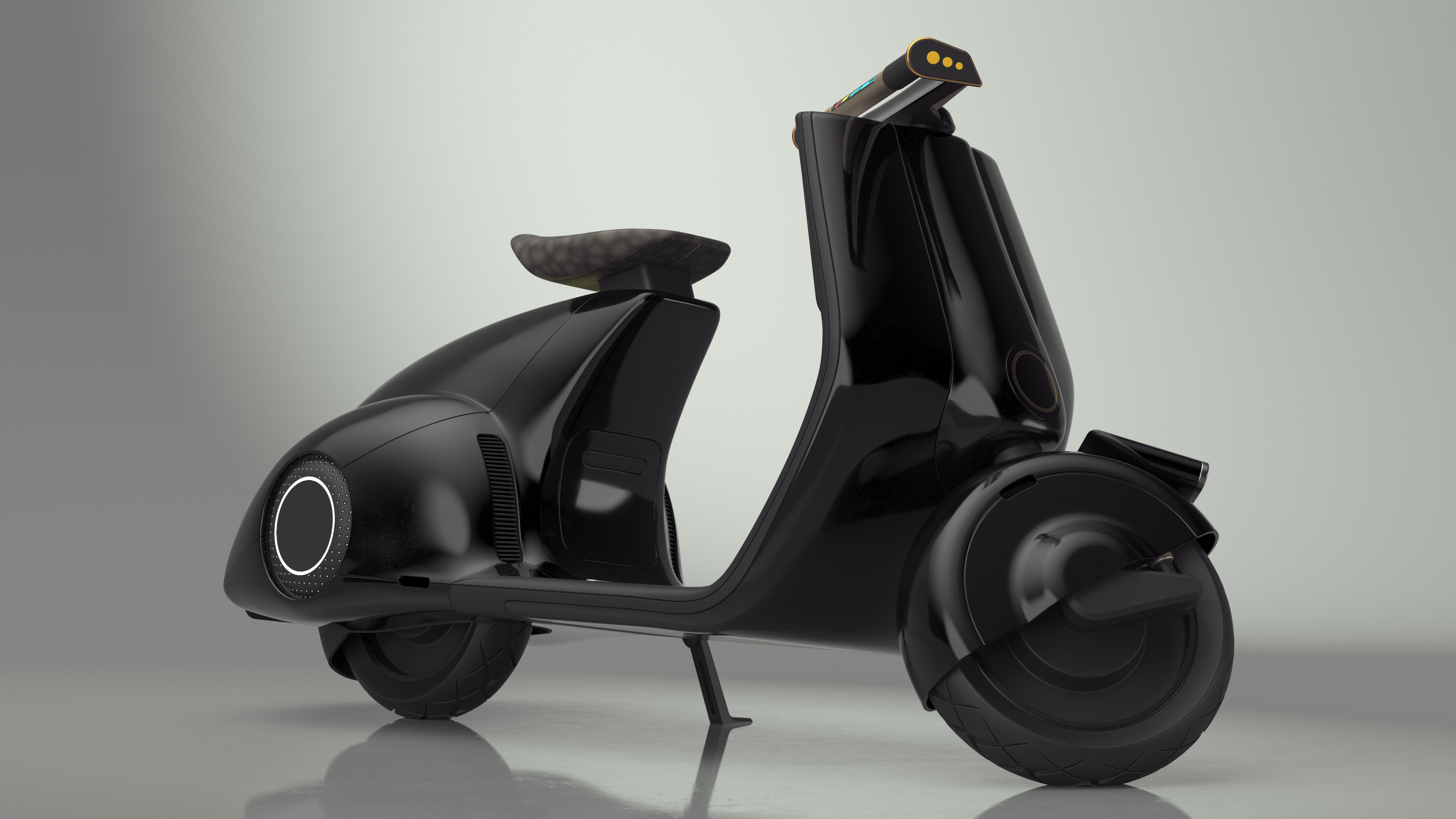 3D model Futuristic Black Electric Scooter Lights On Rigged