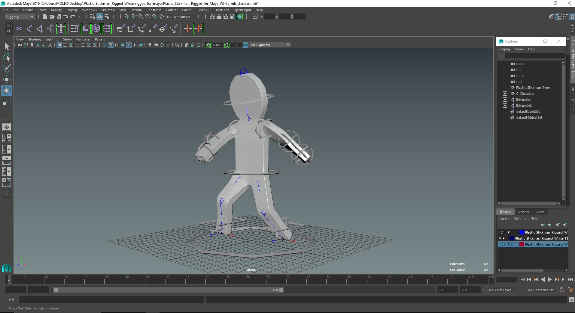 3D Plastic Stickman Rigged White for Maya model