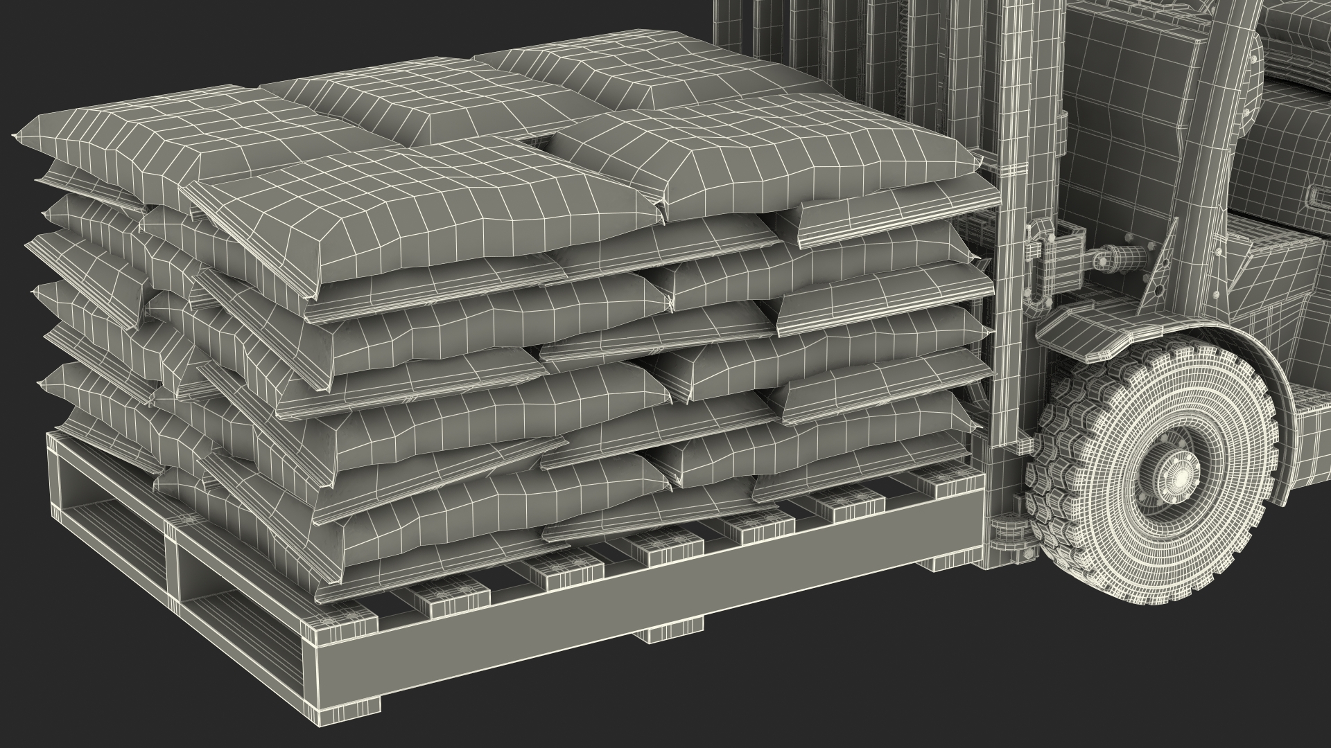 Forklift Toyota with Pallet of Cement Bags 3D