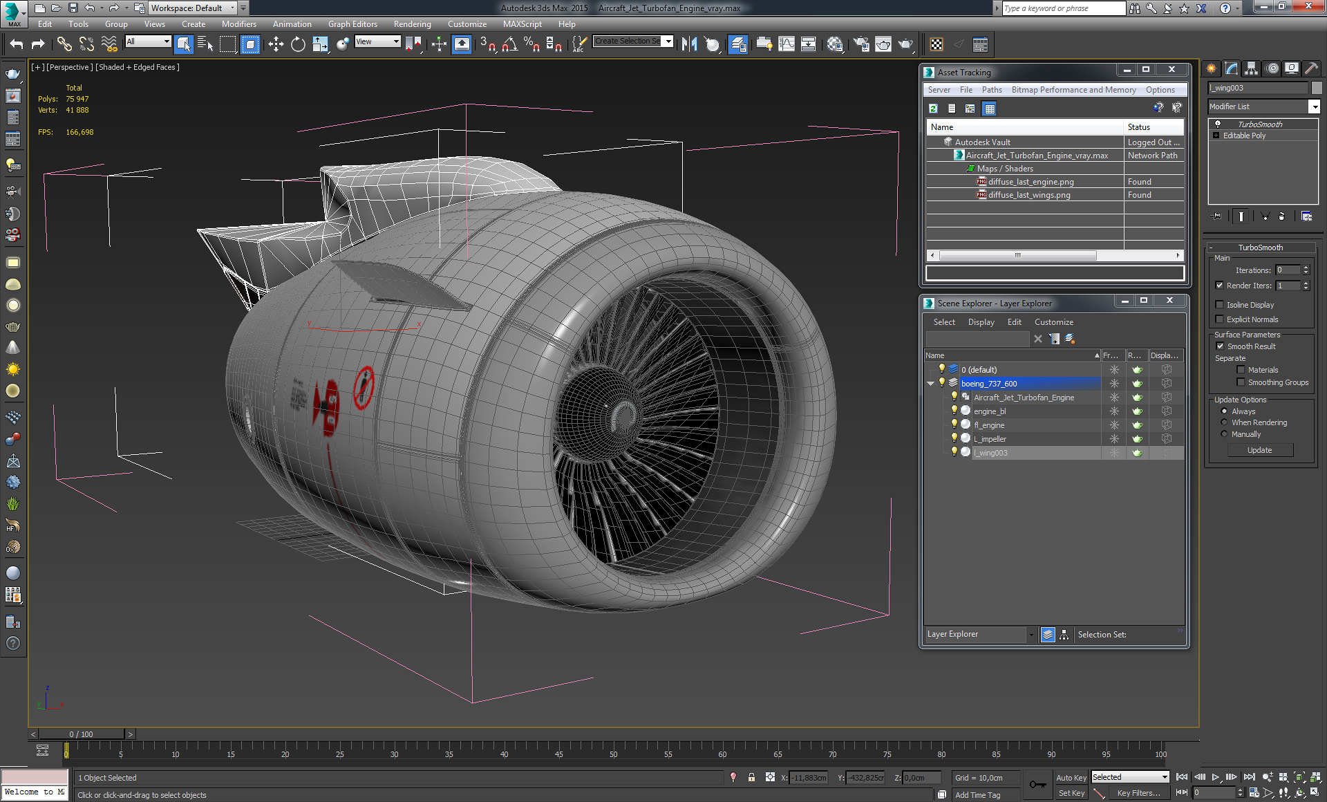 3D Aircraft Jet Turbofan Engine model