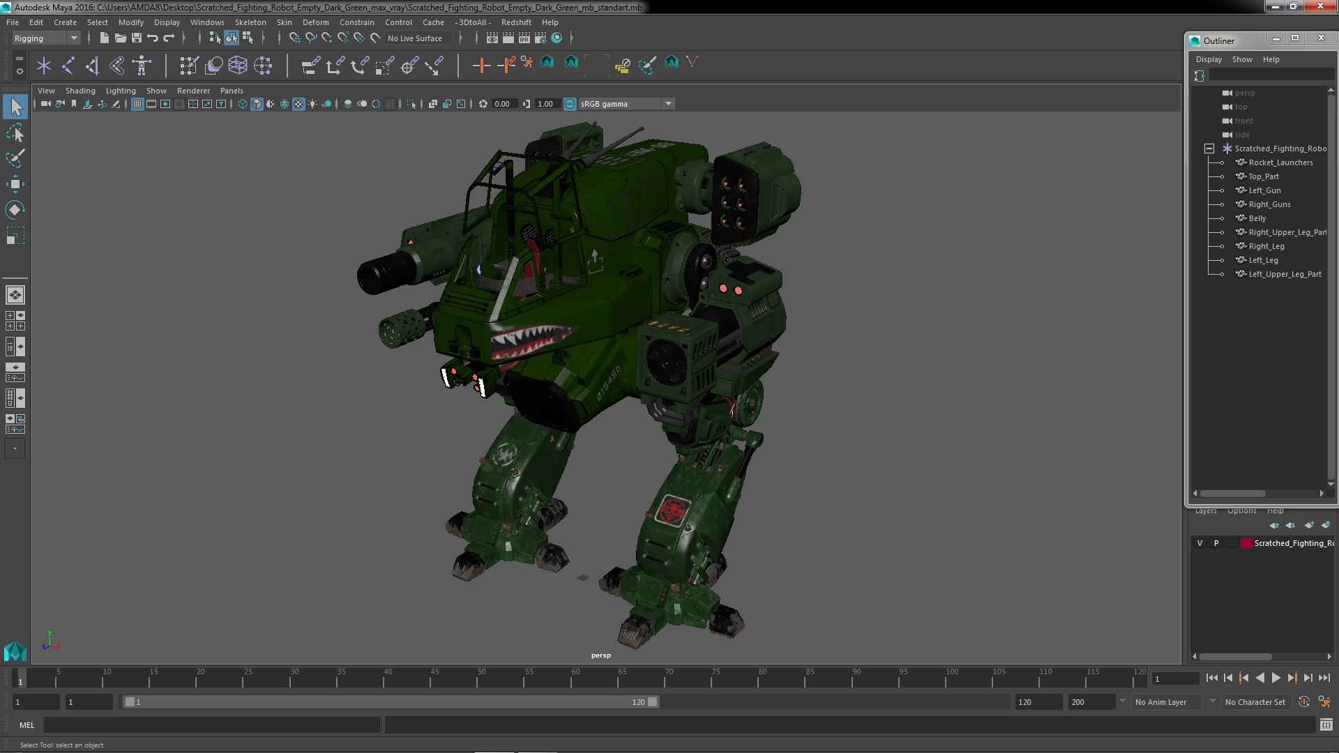 3D Scratched Fighting Robot Empty Dark Green