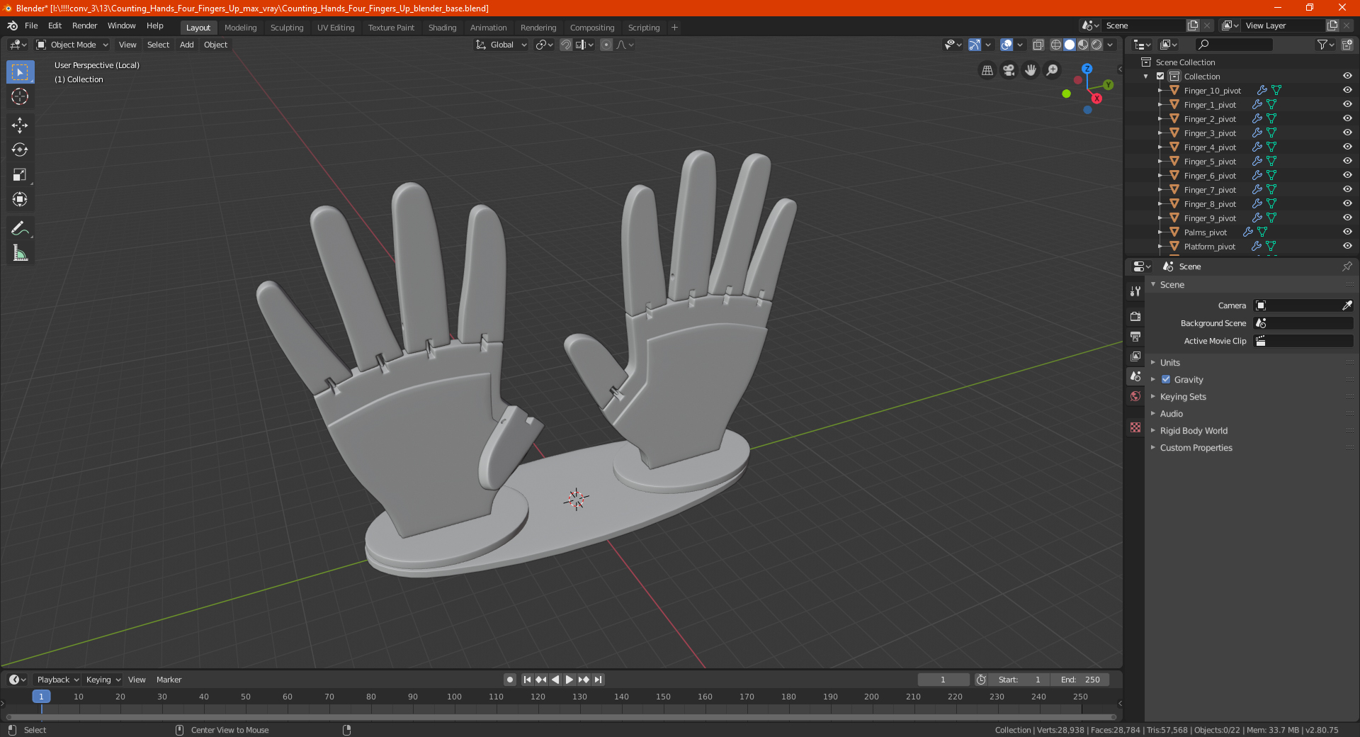 3D model Counting Hands Four Fingers Up