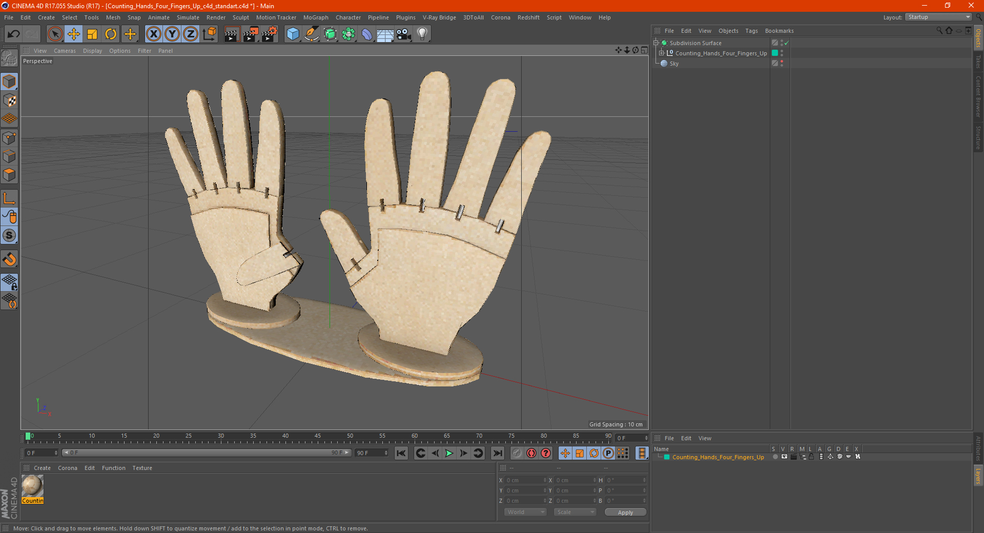 3D model Counting Hands Four Fingers Up