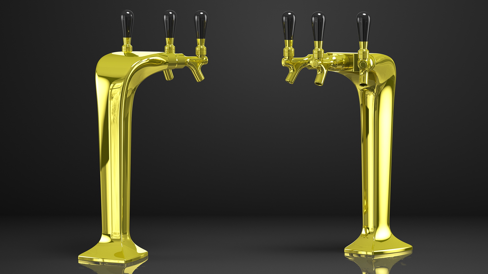 3D Triple Tap Brass Draft Beer Tower with Beer Mugs model
