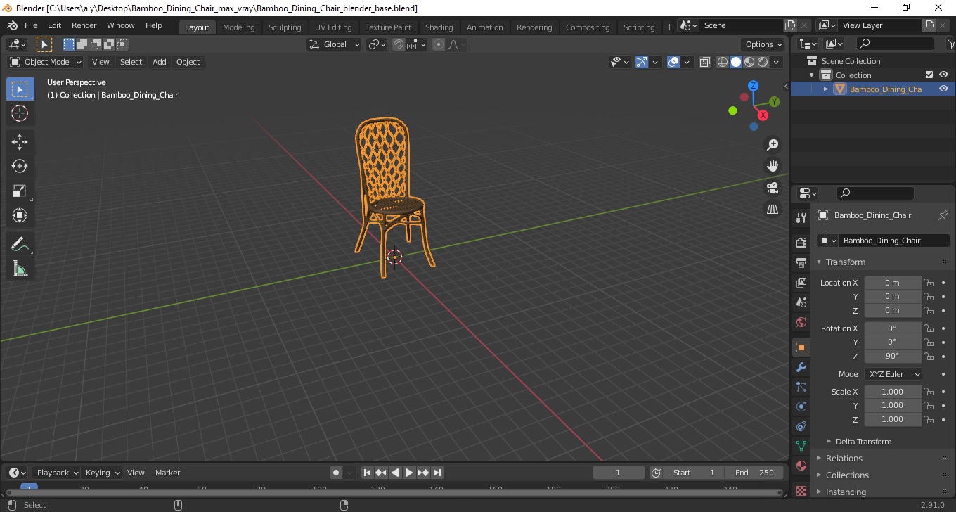 Bamboo Dining Chair 3D model