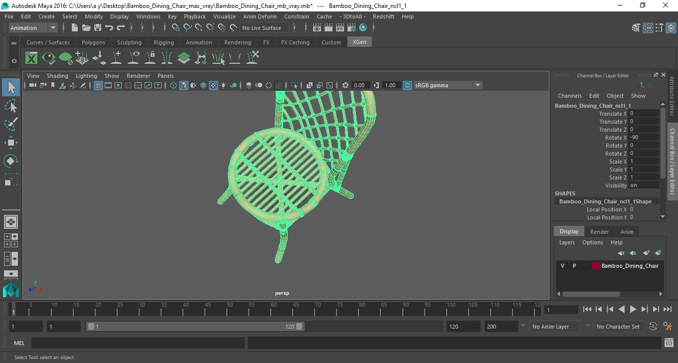 Bamboo Dining Chair 3D model