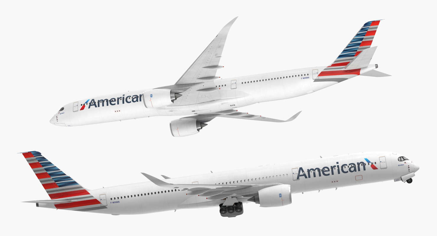 3D Airbus A350 1000 American Airlines Rigged