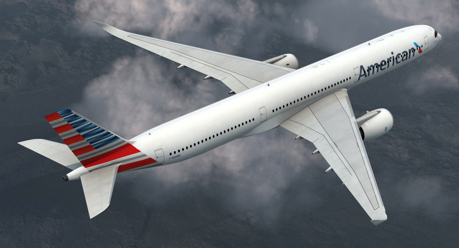 3D Airbus A350 1000 American Airlines Rigged
