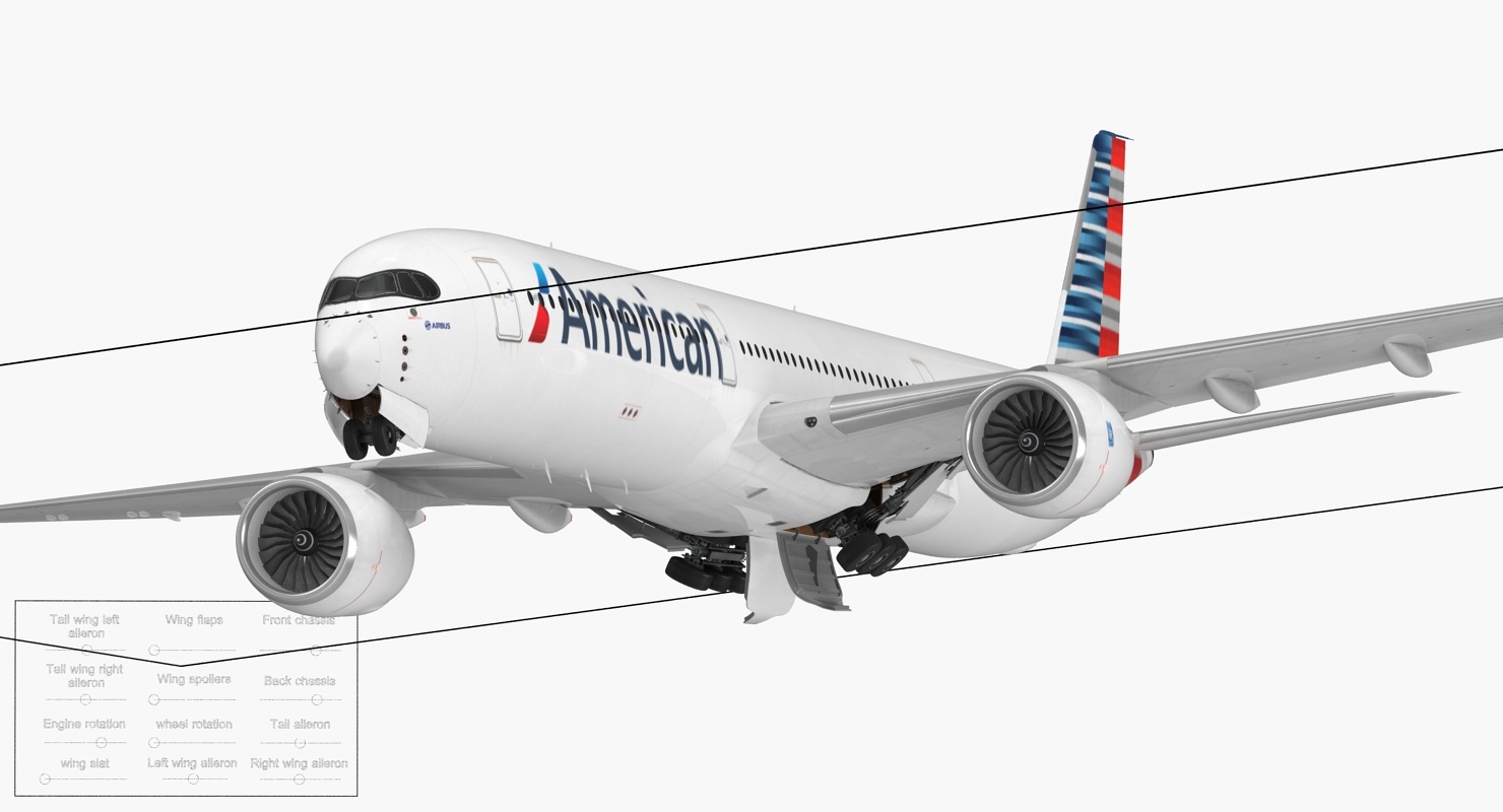 3D Airbus A350 1000 American Airlines Rigged