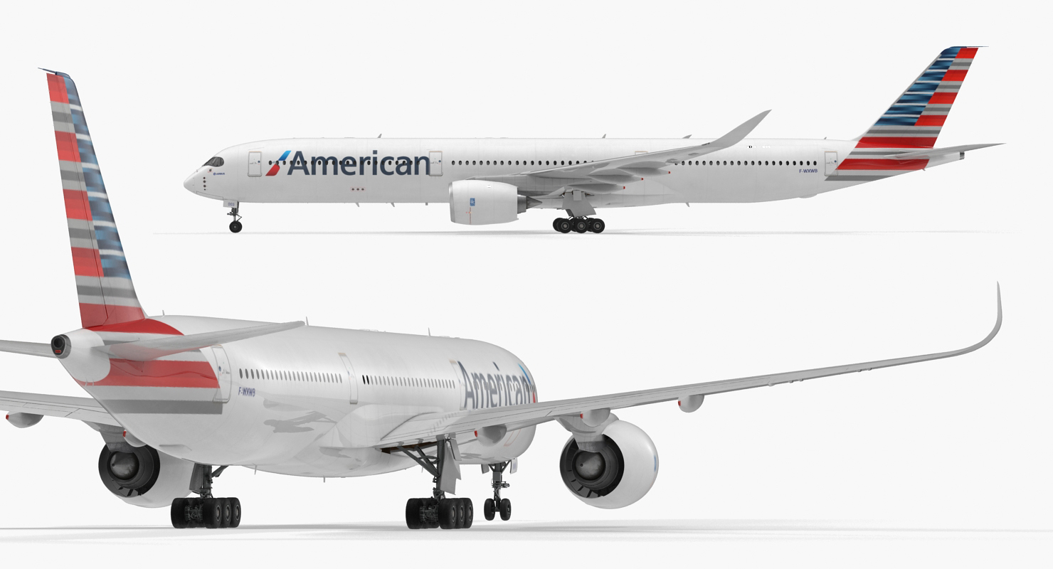 3D Airbus A350 1000 American Airlines Rigged
