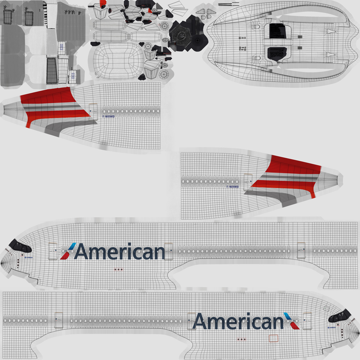 3D Airbus A350 1000 American Airlines Rigged