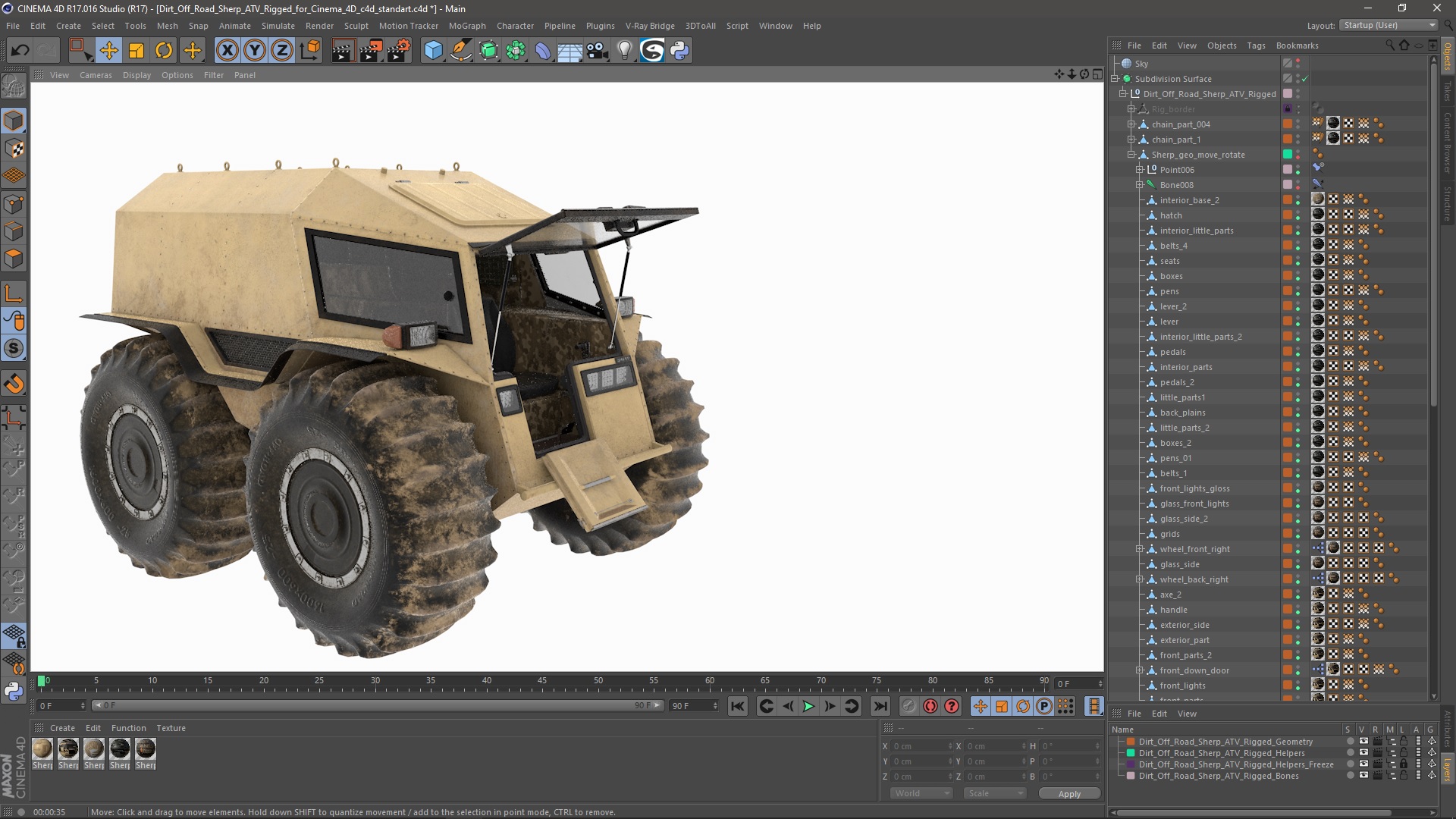 Dirt Off Road Sherp ATV Rigged for Cinema 4D 3D model
