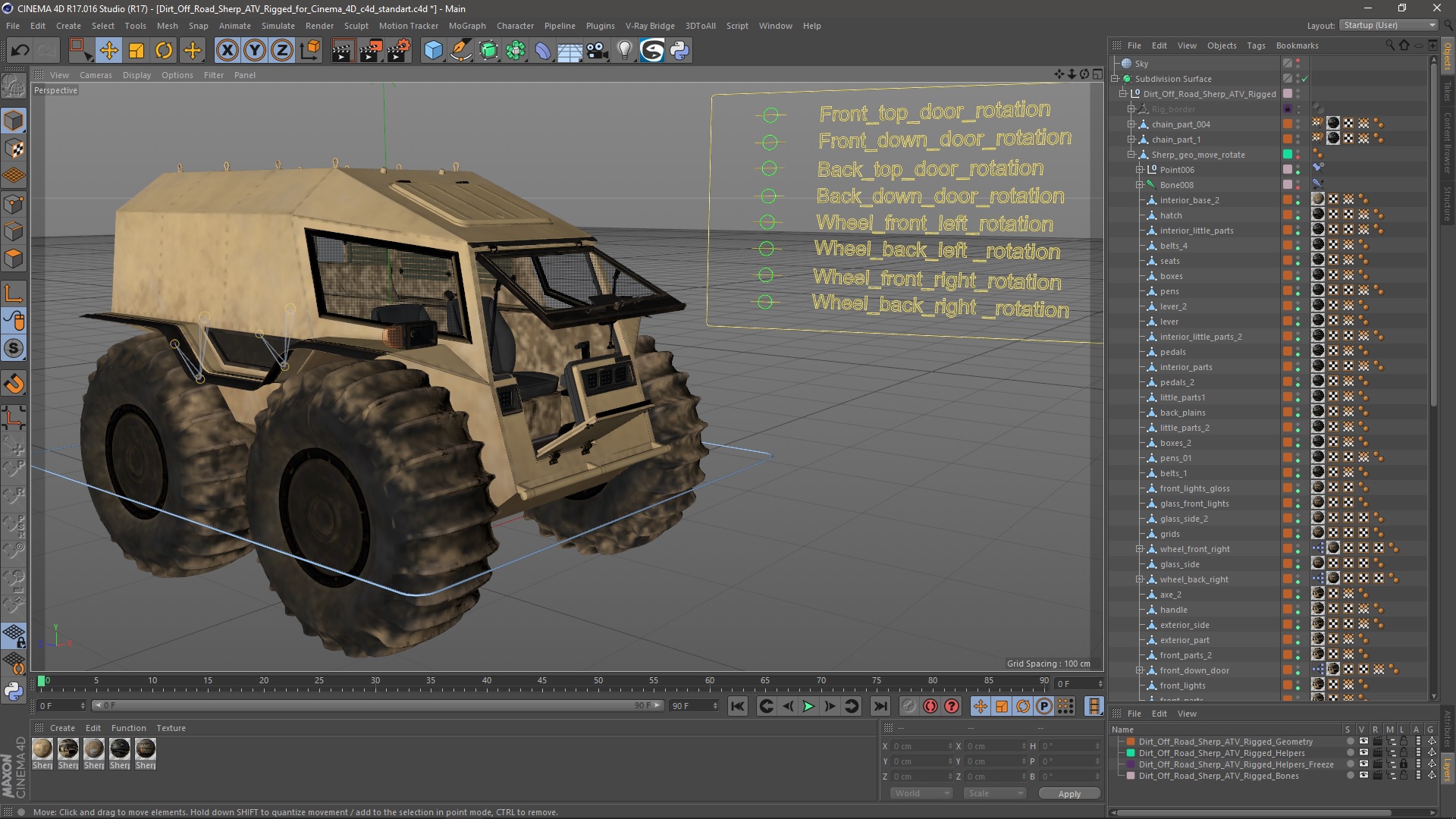 Dirt Off Road Sherp ATV Rigged for Cinema 4D 3D model
