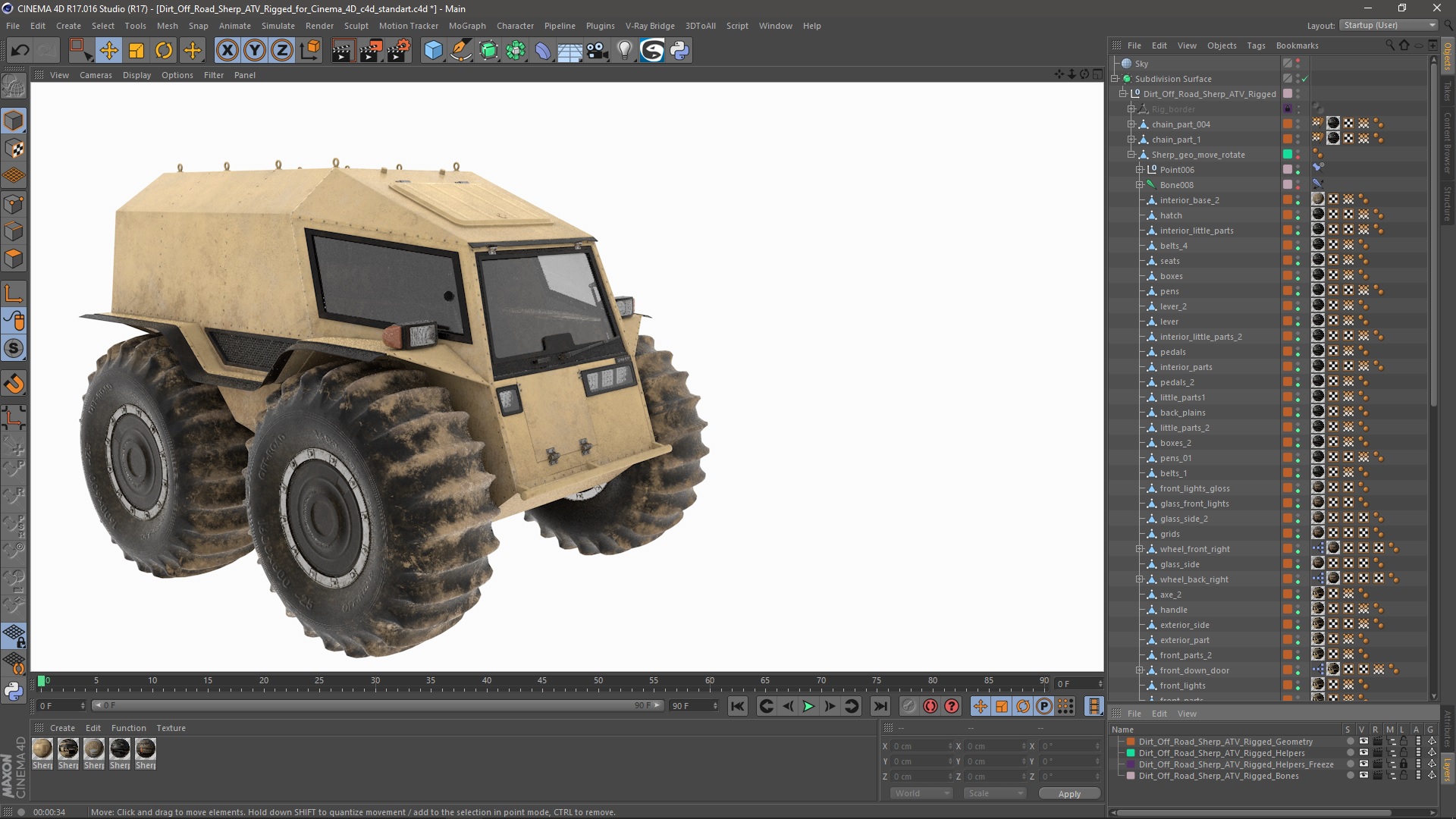 Dirt Off Road Sherp ATV Rigged for Cinema 4D 3D model
