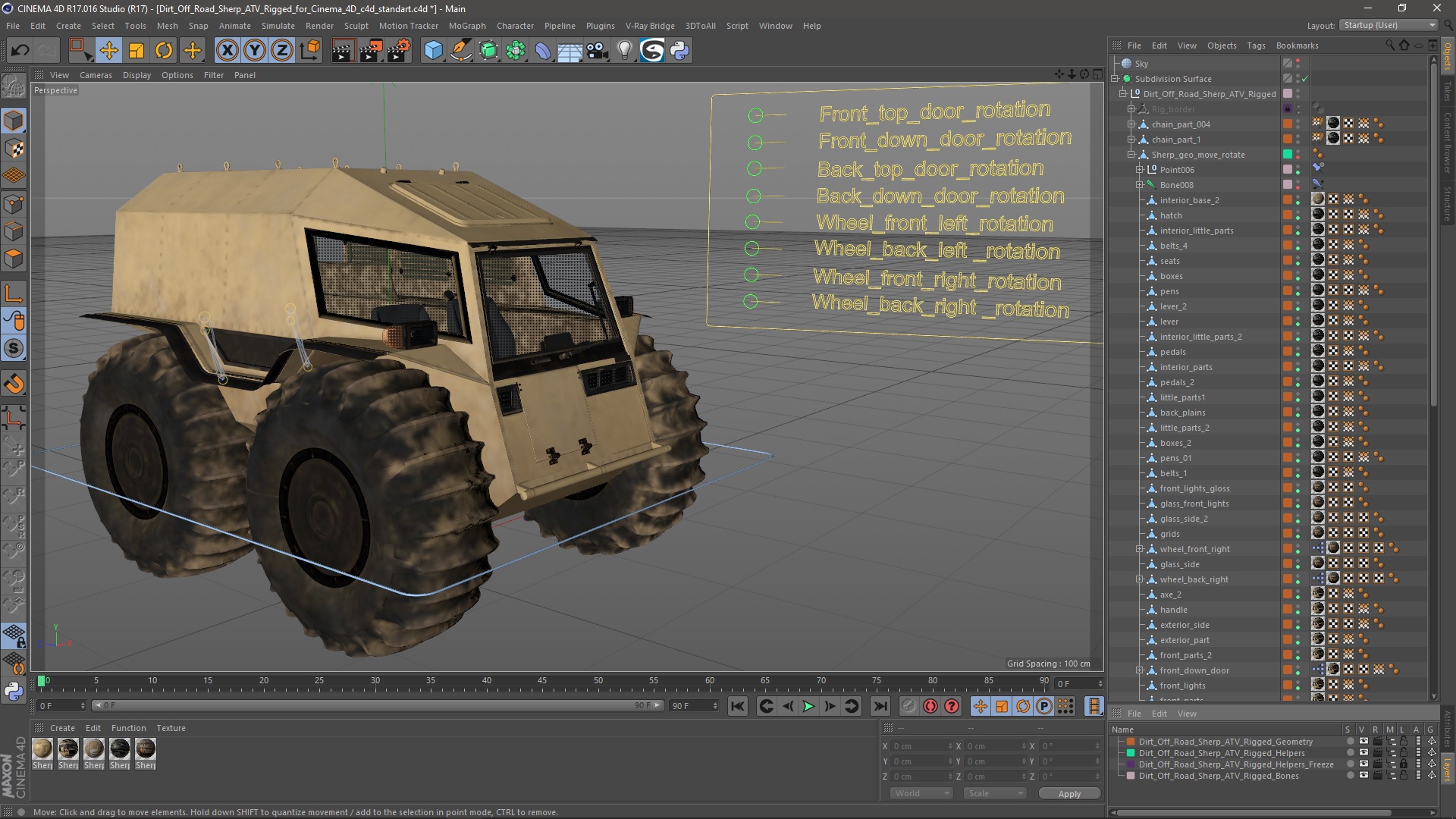 Dirt Off Road Sherp ATV Rigged for Cinema 4D 3D model