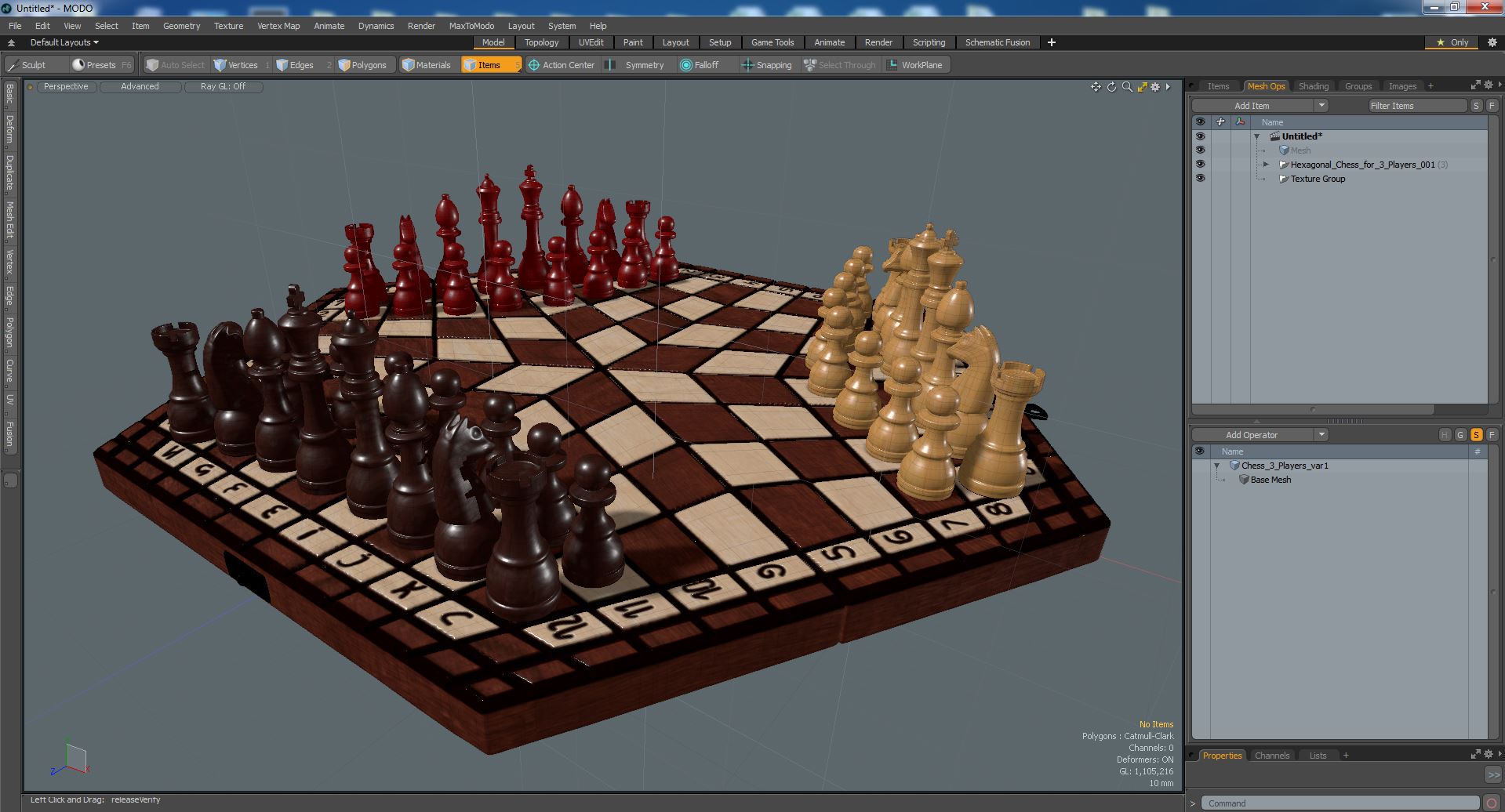 Hexagonal Chess for 3 Players 3D model