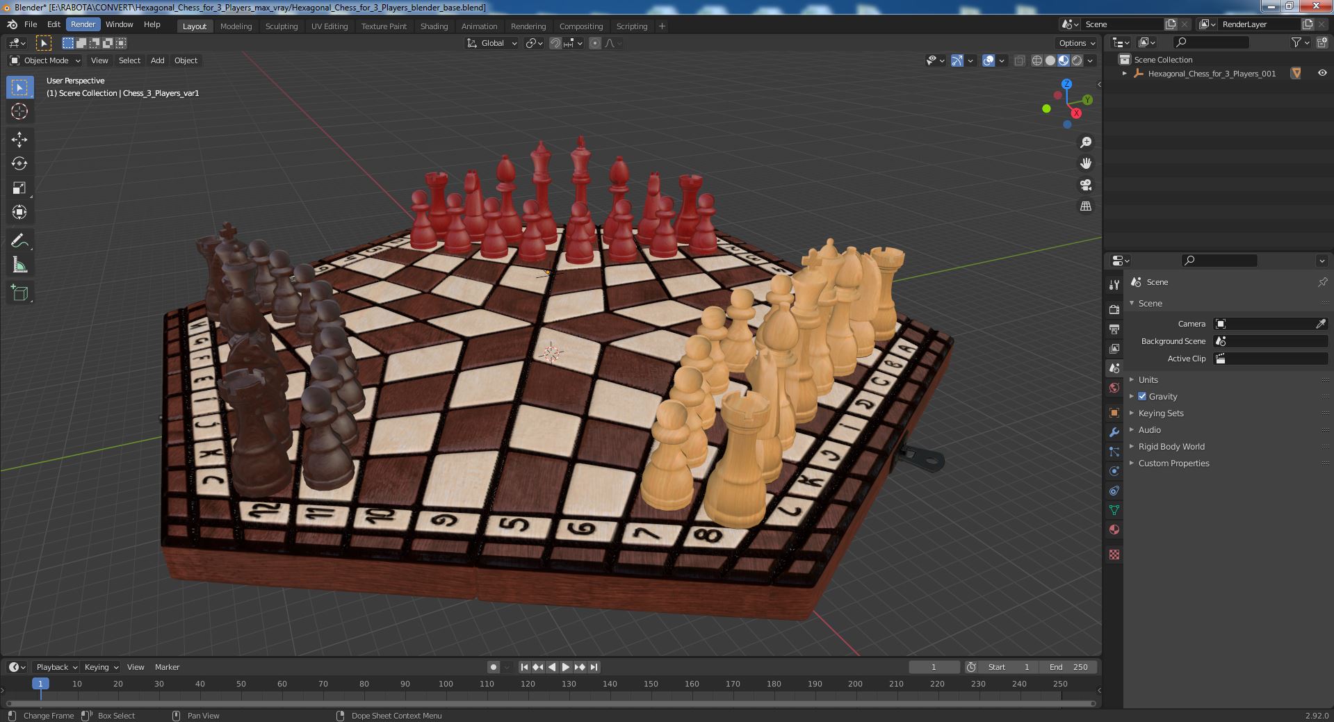 Hexagonal Chess for 3 Players 3D model