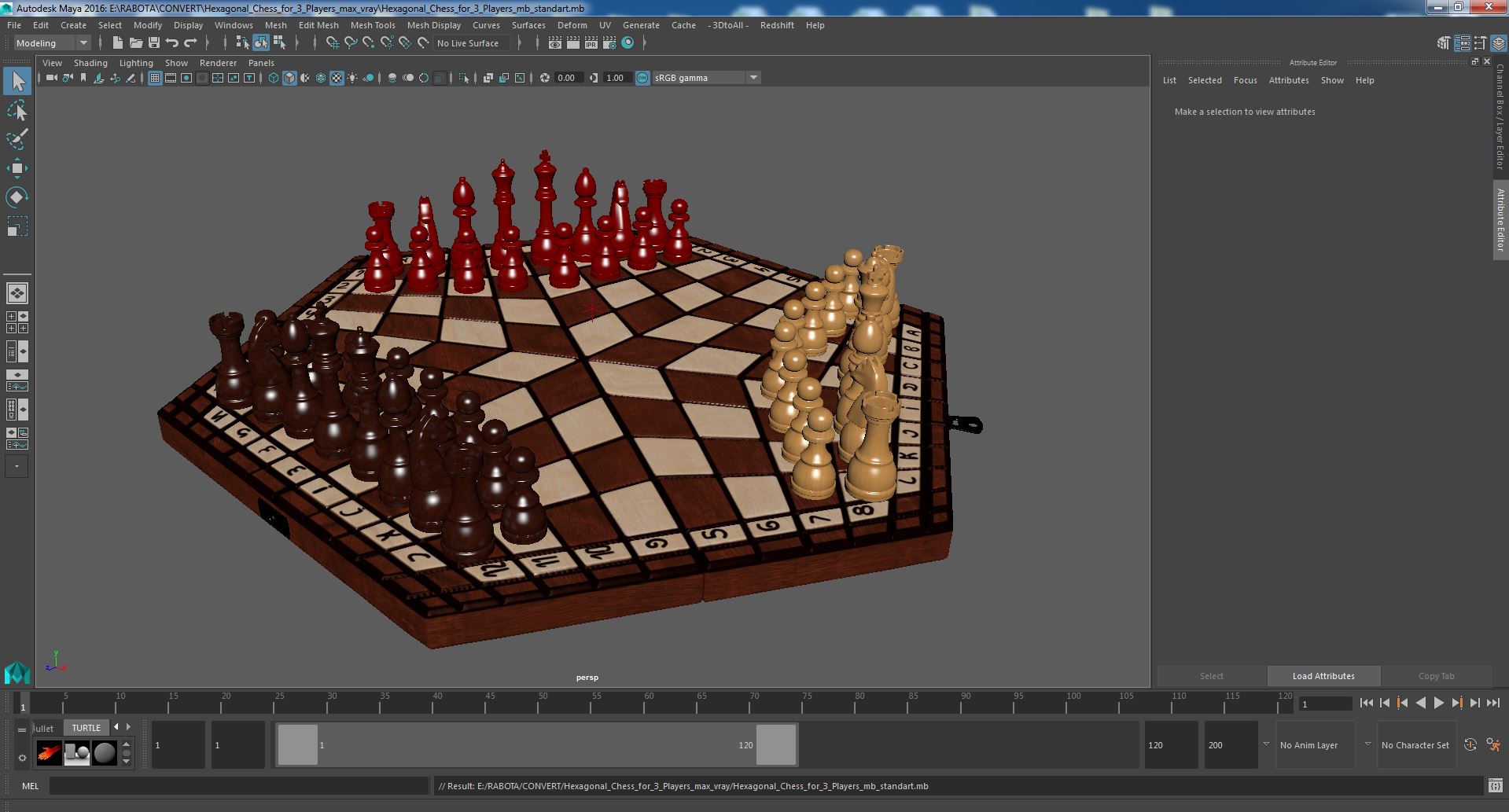 Hexagonal Chess for 3 Players 3D model