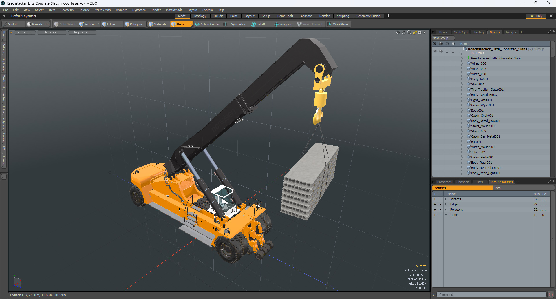 3D Reachstacker Lifts Concrete Slabs model