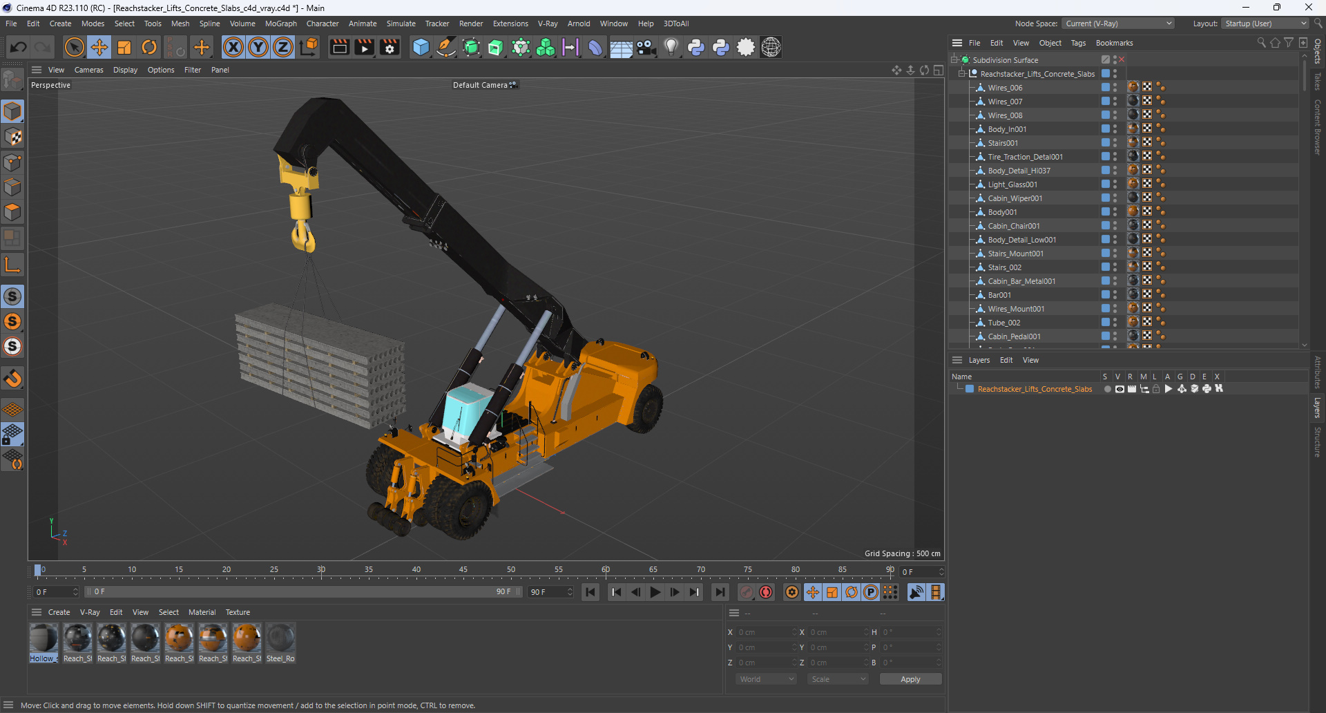 3D Reachstacker Lifts Concrete Slabs model