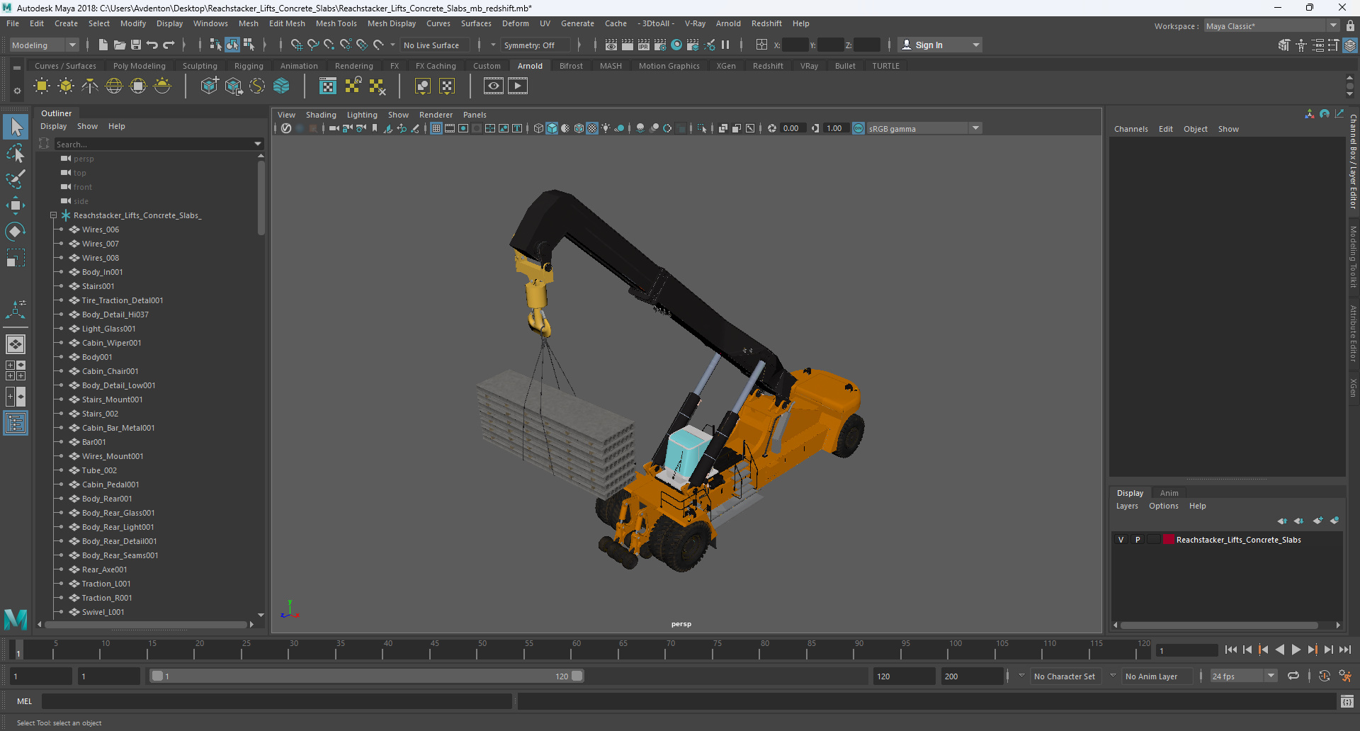 3D Reachstacker Lifts Concrete Slabs model