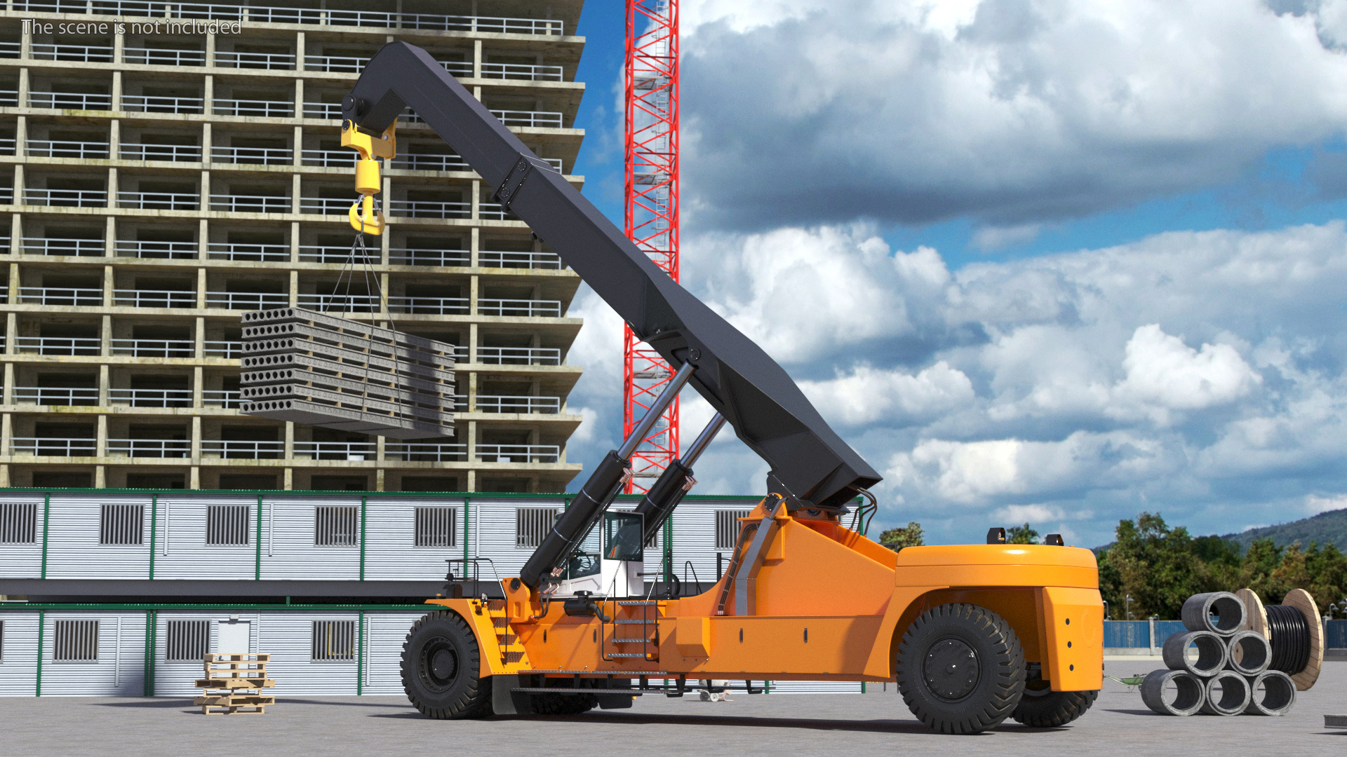 3D Reachstacker Lifts Concrete Slabs model